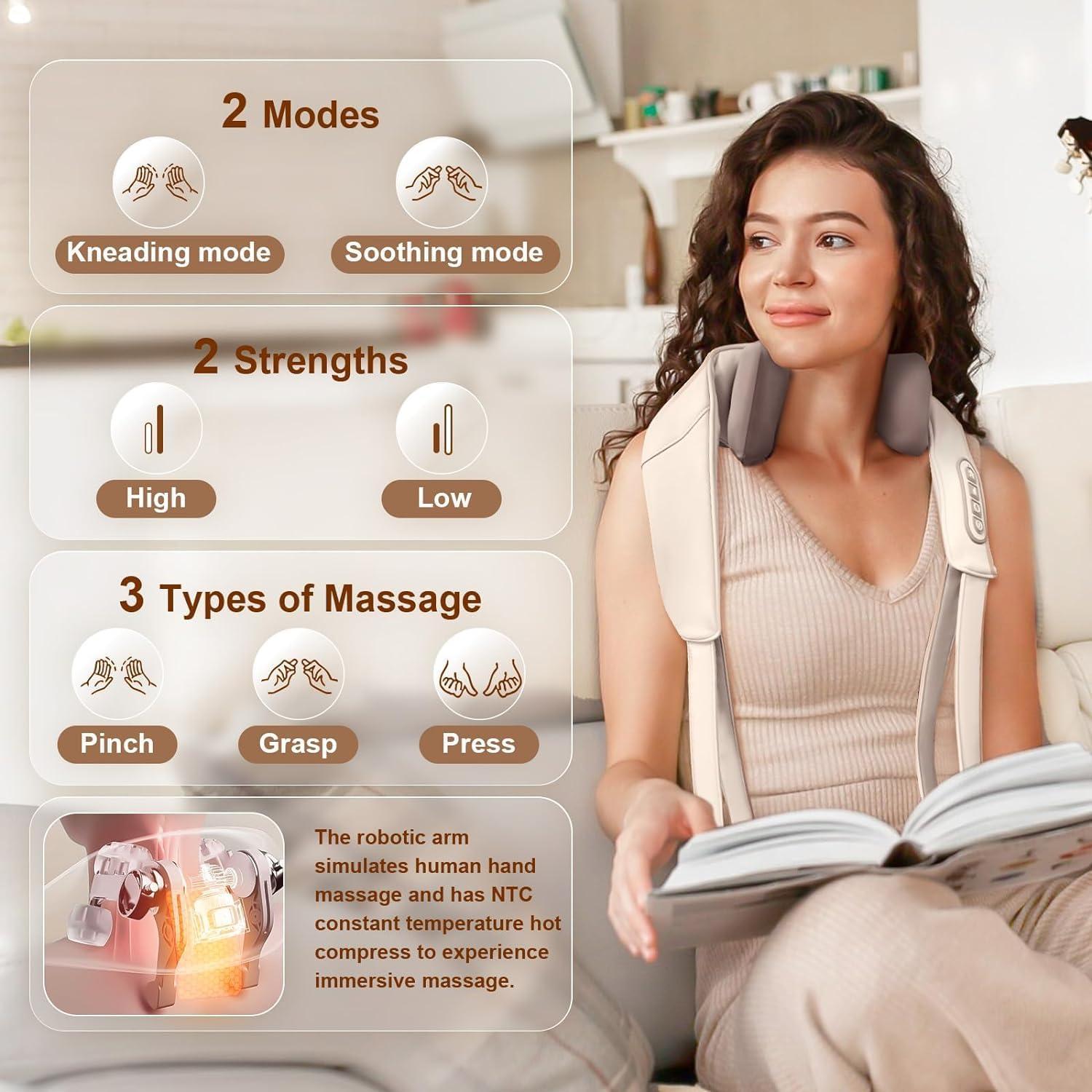 KRLZ KRLZ Neck and Back Massager with Heat,Neck Massager,Shiatsu Massager Pillow for Neck,Back,Shoulder,Legs,Body Pain Relief,Electric Rechargeable Deep Tissue 5D Kneading Massage Machine