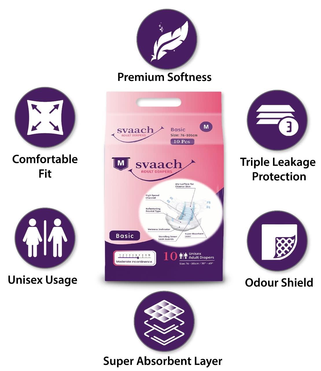 Svaach Svaach Basic Adult Diaper Sticker Type Medium (Pack of 3) 30 pcs