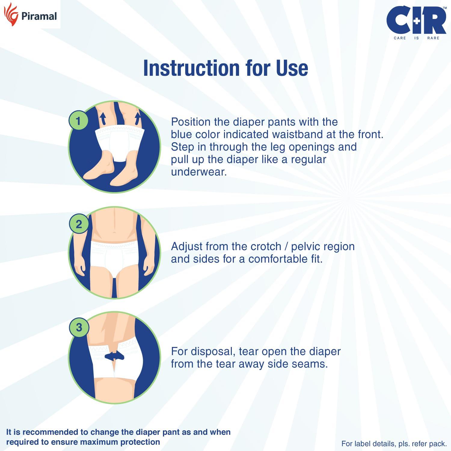 CIR CIR Adult Diaper Pants Style | Adult Diaper Large Size (L)|Waist (90-120cm I 35\" - 47\") |10 hr Absorption-Protection | Unisex with Wetness Indicator | Odour Control | Goodness of Aloe Vera | 30 Units
