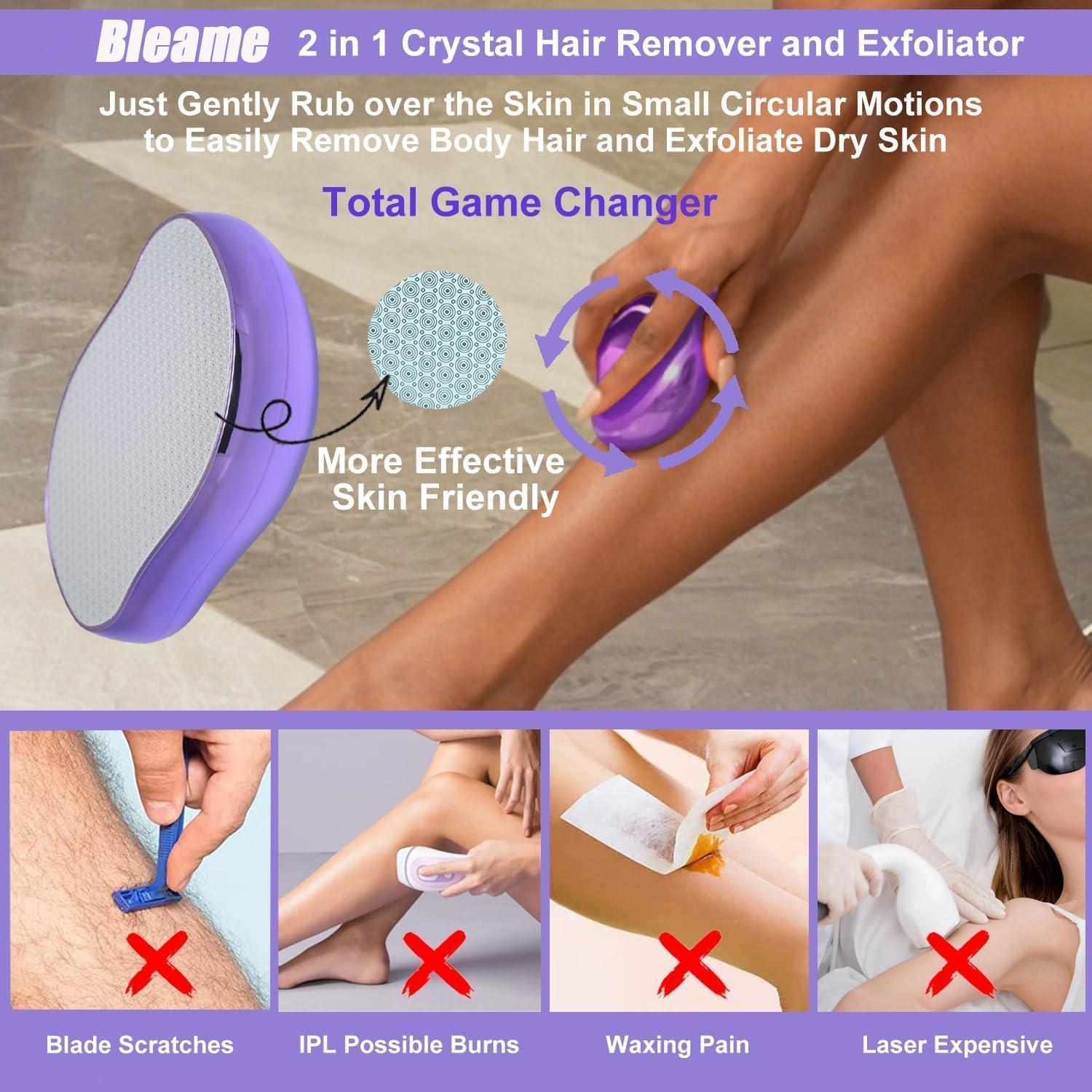 Bleame Bleame Crystal Hair Eraser, Bleame Crystal Hair Remover, for Men & Women Arms Legs Back, Fast & Easy Exfoliate, Soft Smooth Silky Skin, Apply To Any Part Of The Body (Purple) (Black)