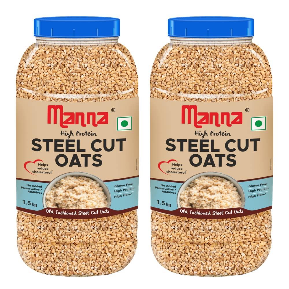 Manna Manna 100% Steel Cut Oats 3kg | Gluten Free | Diabetic Friendly | High Protein & Fibre 3kg (Pack of 2)