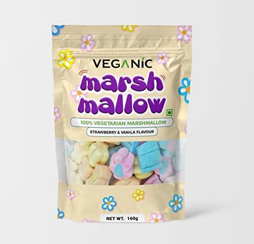 Veganic Veganic Marshmallows Pure Veg (80 Pieces) Flower Shape Strawberry Vanilla Flavour Rainbow Marshmallow Candy Soft And Tasty Candy Perfect For Kids Adults - 160gm