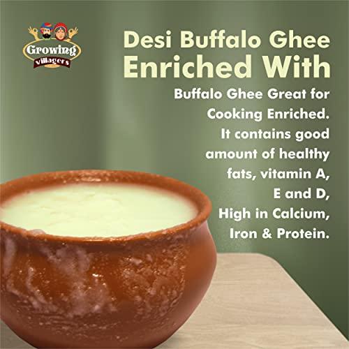 Growing Villagers Growing Villagers A2 Desi Buffalo Ghee 1 Litre | Organic Curd Churned Desi Ghee | Murrah Buffalo Bilona Method Ghee | Homemade Shudh Desi Bhes Ka Ghee - 2 Jars Of 500 ml Each