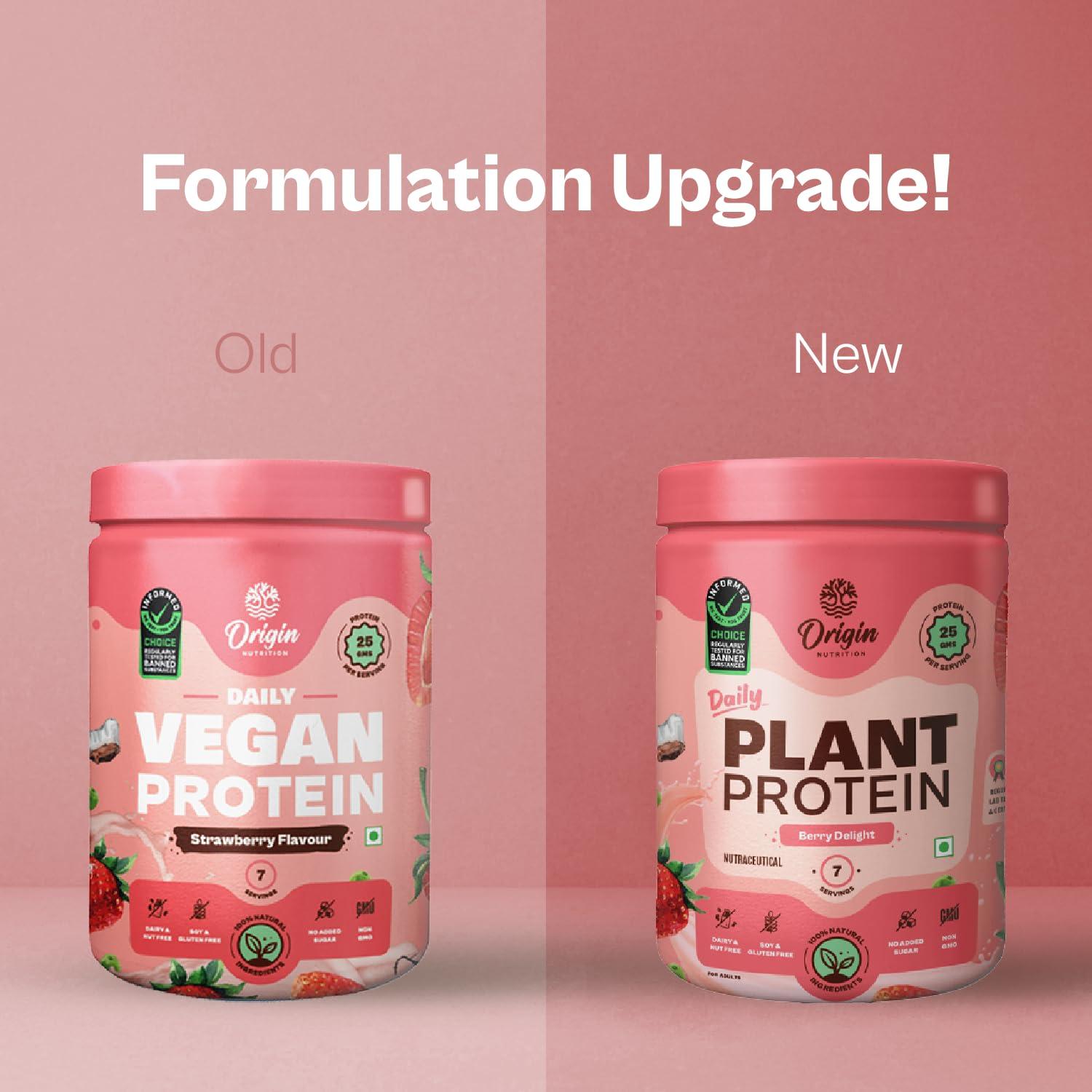 ORIGIN NUTRITION Origin Nutrition 100% Plant Protein Powder, Strawberry Flavour with 25g Plant Based Protein, Gluten Free, Dairy Free, No Added Sugar, Soy Free, Non - GMO, 7 Servings, 286g