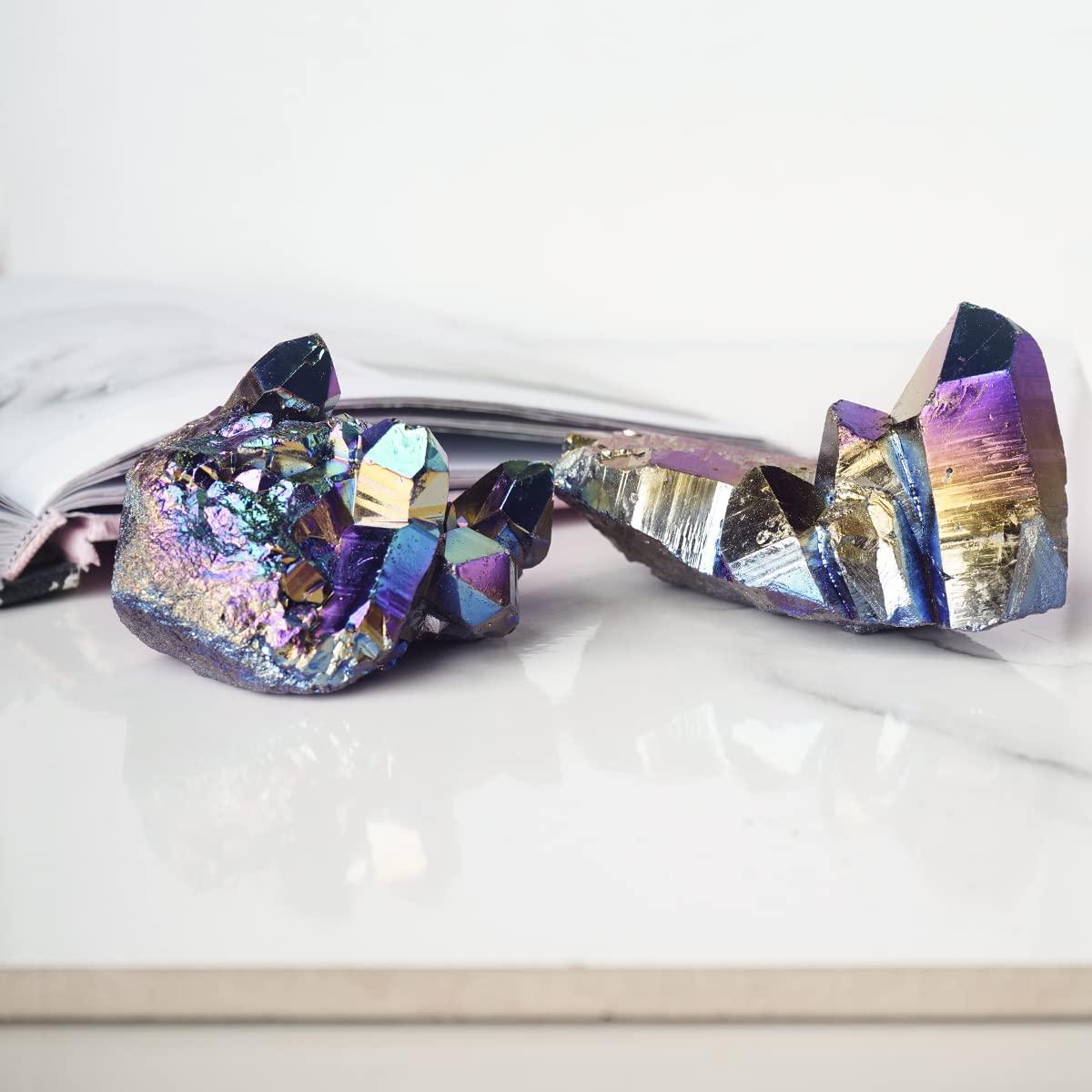 9Dzine 9Dzine Rainbow Aura Quartz, Titanium Aura Quartz,Rainbow Flame Titanium Aura Quartz Crystal Cluster,Druzy Titanium Aura Quartz Geode,Specimen 100-150 Gm Approx