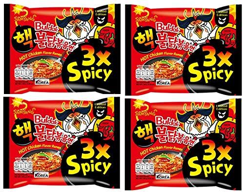 Sam Yang Samyang 3X Spicy Buldak Hot Chicken Flavour Instant Korean Noodles - 140gm*4Pack (Pack of 4) (Imported)
