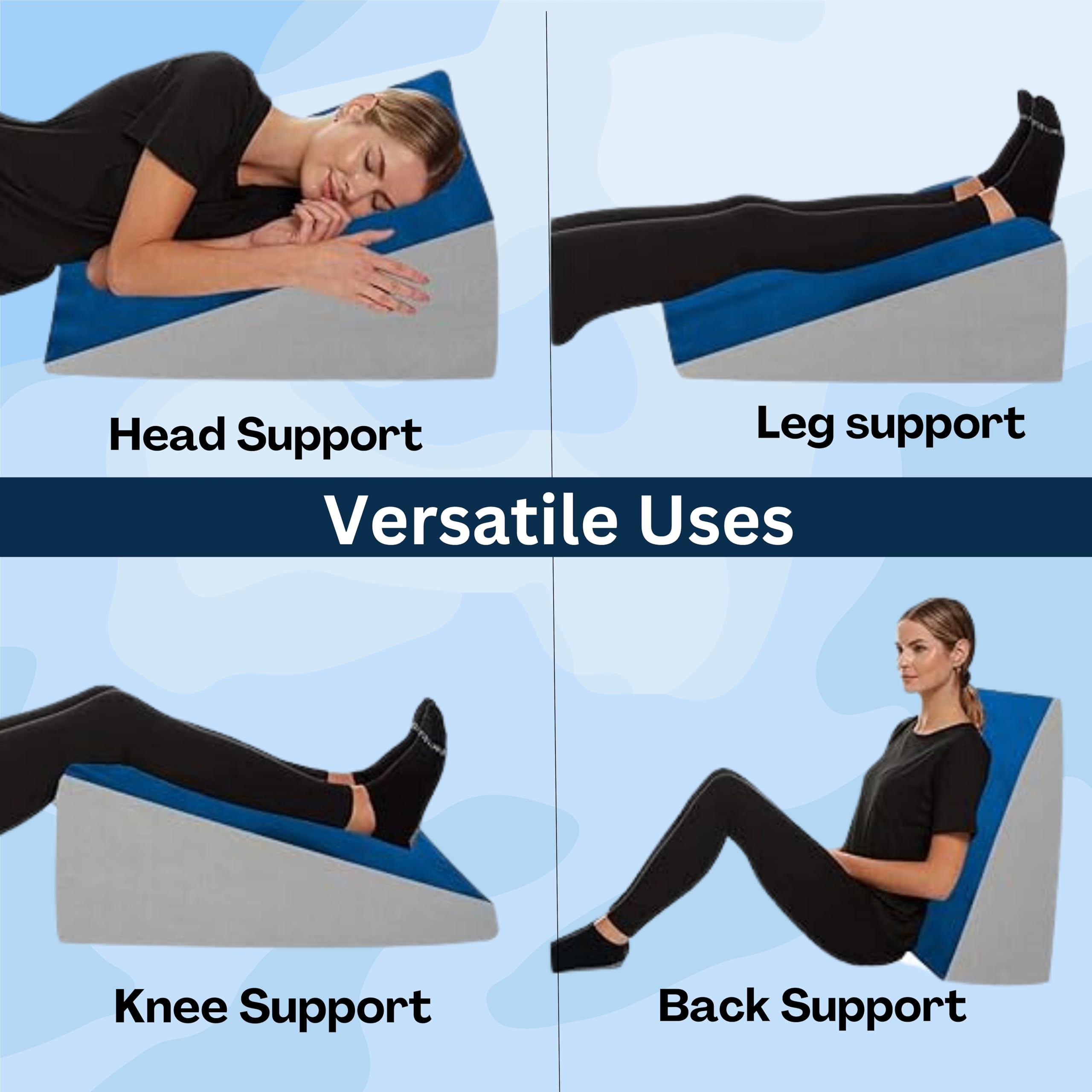 BLISSCLOUD BLISSCLOUD Bed Wedge Pillow with Memory Foam, Orthopedic Back Support Cushion for Acid Reflux, GERD, Snoring, Post Surgery, Pregnancy, Elevated Sleeping, for Pain Relief and Comfort, Blue & Grey