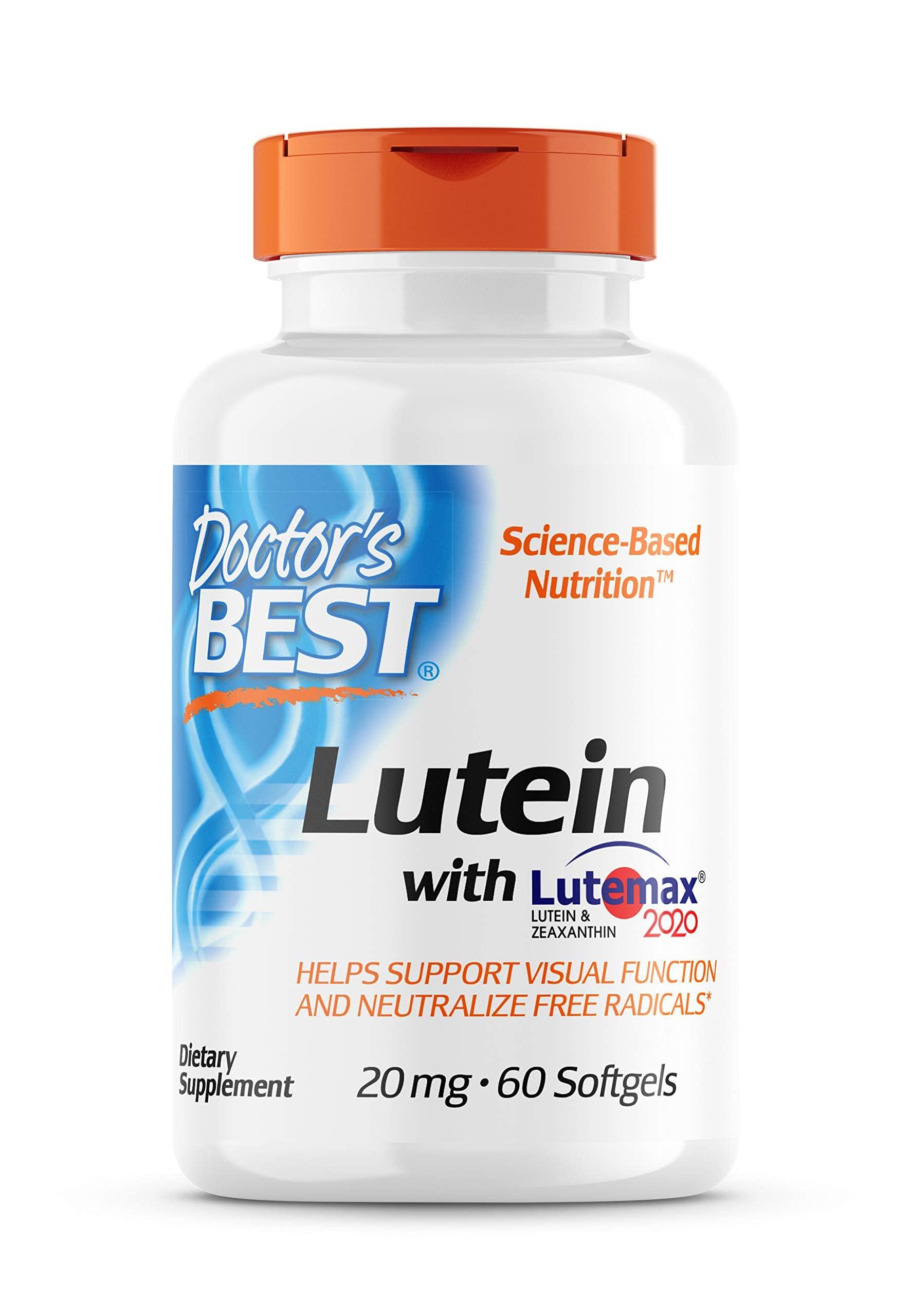 Doctor\'s BEST Doctors Best Lutein Featuring Lutemax and Meso-Zeaxanthin Supplement 20 mg (Support Visual Function) - 60 Softgels