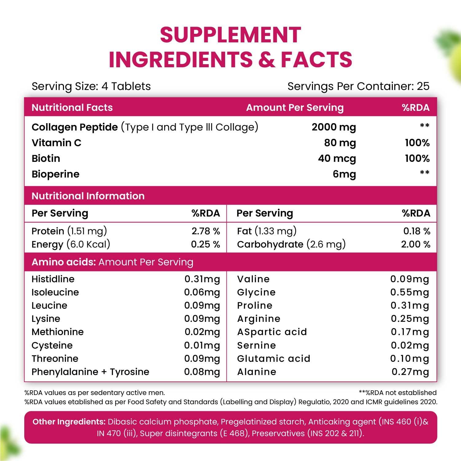 HIMALAYAN ORGANICS Vlados Himalayan Organics Vegan Collagen 2000Mg With Biotin And Vitamin C | Good For Glowing Skin | Healthy Hair And Nail - 100 Veg Tablets