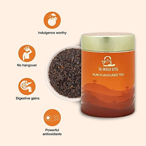 The Infused Kettle The Infused Kettle Premium Rum Flavoured Tea, 22 Cups, Loose Black Tea Leaves Infused with Rum Flavour, Smoky Aroma, Low Caffeine Chai - 50gm