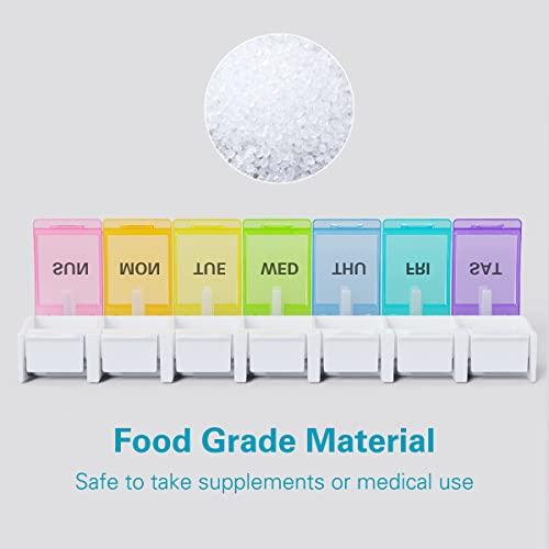 BUG HULL Pill Organizer, BUG HULL Large Weekly Pill Box, Easy to Open Pill Case 7 Day Medicine Organizer for Vitamin, Fish Oils, Supplement