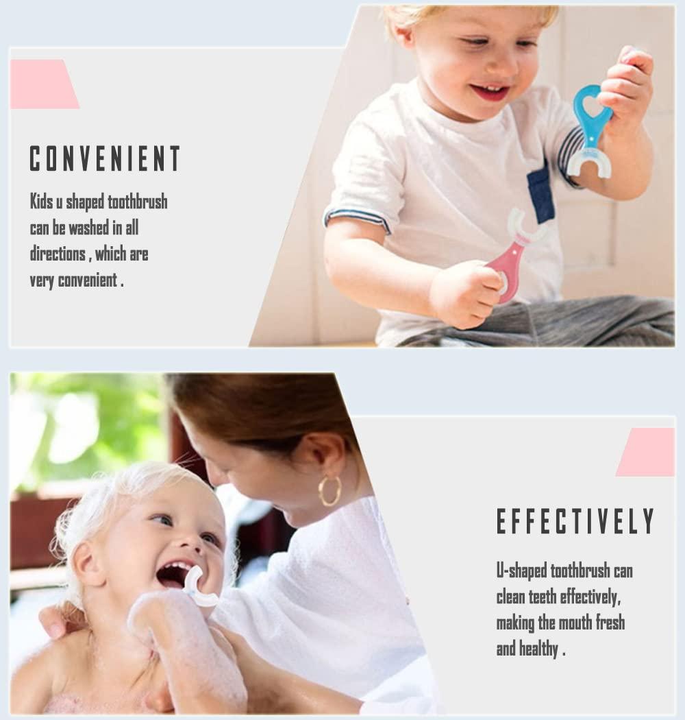 Fiecco Kids U Shaped Toothbrush 2 Pack U Shaped Toothbrush Kids 360 U-Shaped Tooth Brush with Soft Silicone Brush Head Whole Mouth Toothbrush for Toddlers and Children Ages 2-6 Years