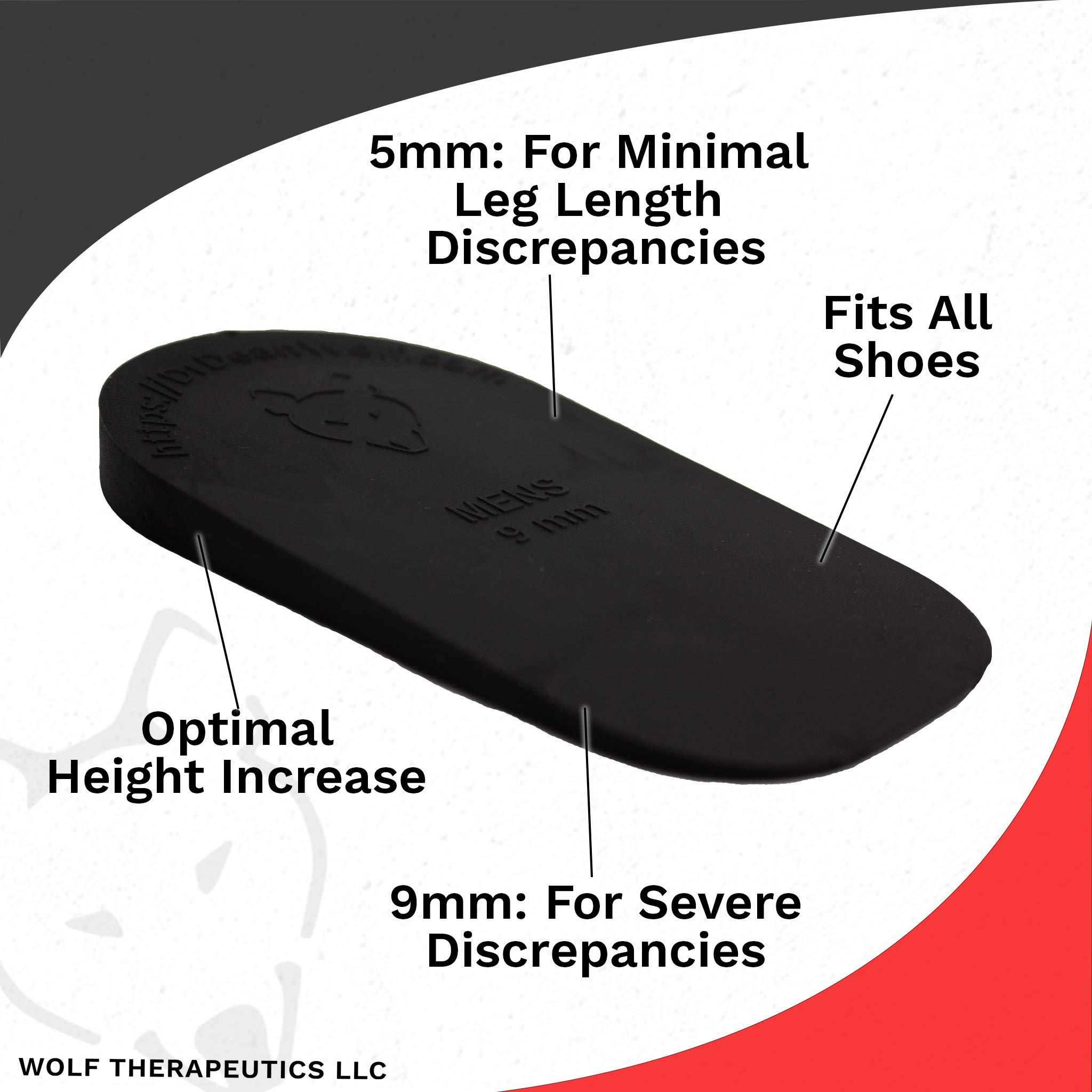 WOLF THERAPEUTICS Heel Lift Inserts for Shoes - Men\'s 9mm - Rubber Orthopedic Correction Wedge - for Leg Length Discrepancy or Height Increase - Helps Relieve Hip, Knee, Back Pain from Uneven Legs - 2 Pack