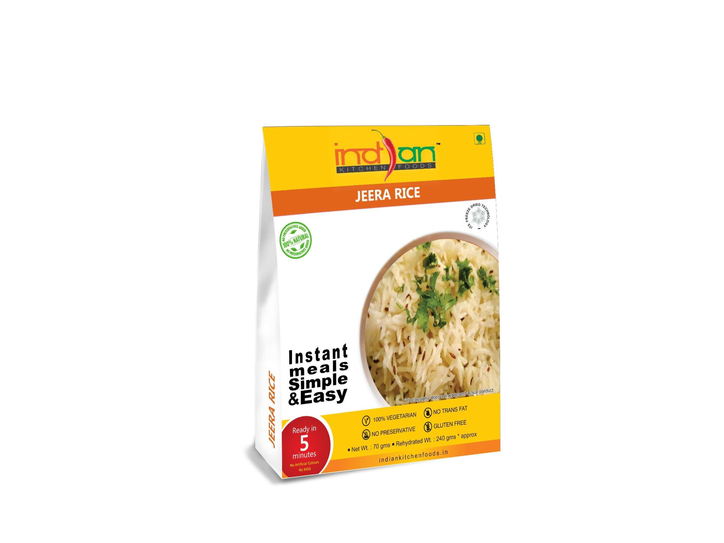 Indian Kitchen Foods Indian Kitchen Foods Freeze Dried Gluten-Free Ready to Eat Food | Instant Vegetarian Meal - Dal Rice Combo (2xJeera Rice, Dal Fry and Dal Makhani), Pack of 4
