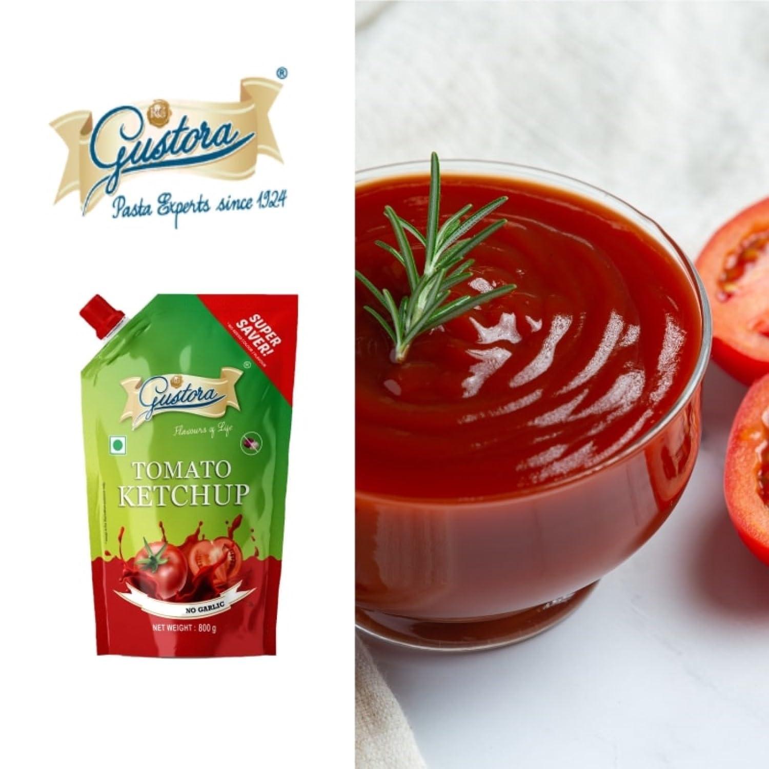 Gustora Gustora Real & Natural Tomato Ketchup I Super Saver Combo I Rich & Smooth I Vegetarian I No Onion No Garlic Jain Tomato Ketchup (950 gm) I No Preservatives & Artificial Color (1.95 Kg)