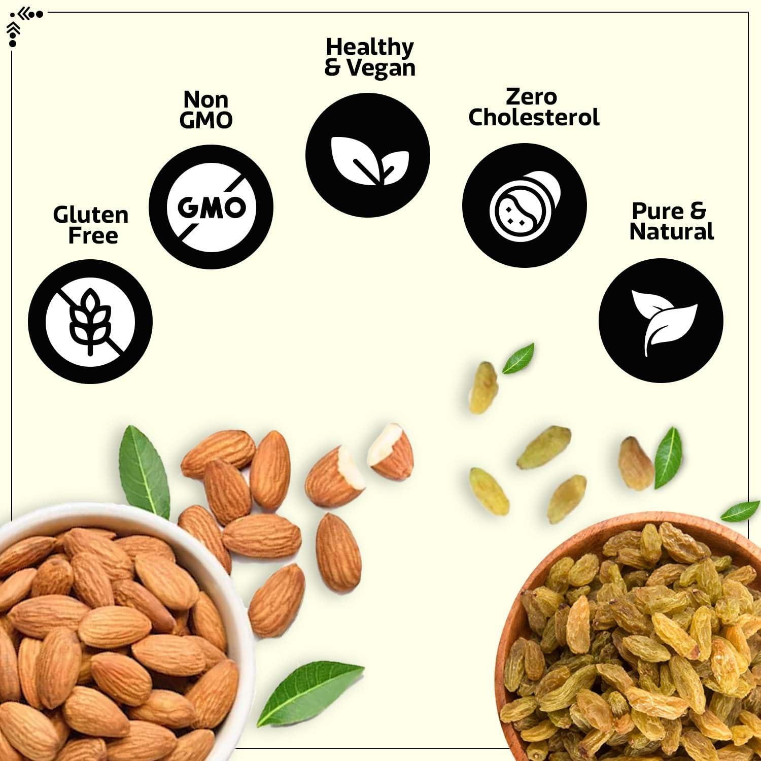 WONDERLAND FOODS (DEVICE) WONDERLAND FOODS (DEVICE) Premium Dry Fruits Combo Pack of California Almonds (NP) + Raisin 1Kg (500gX2) Reusable Jar