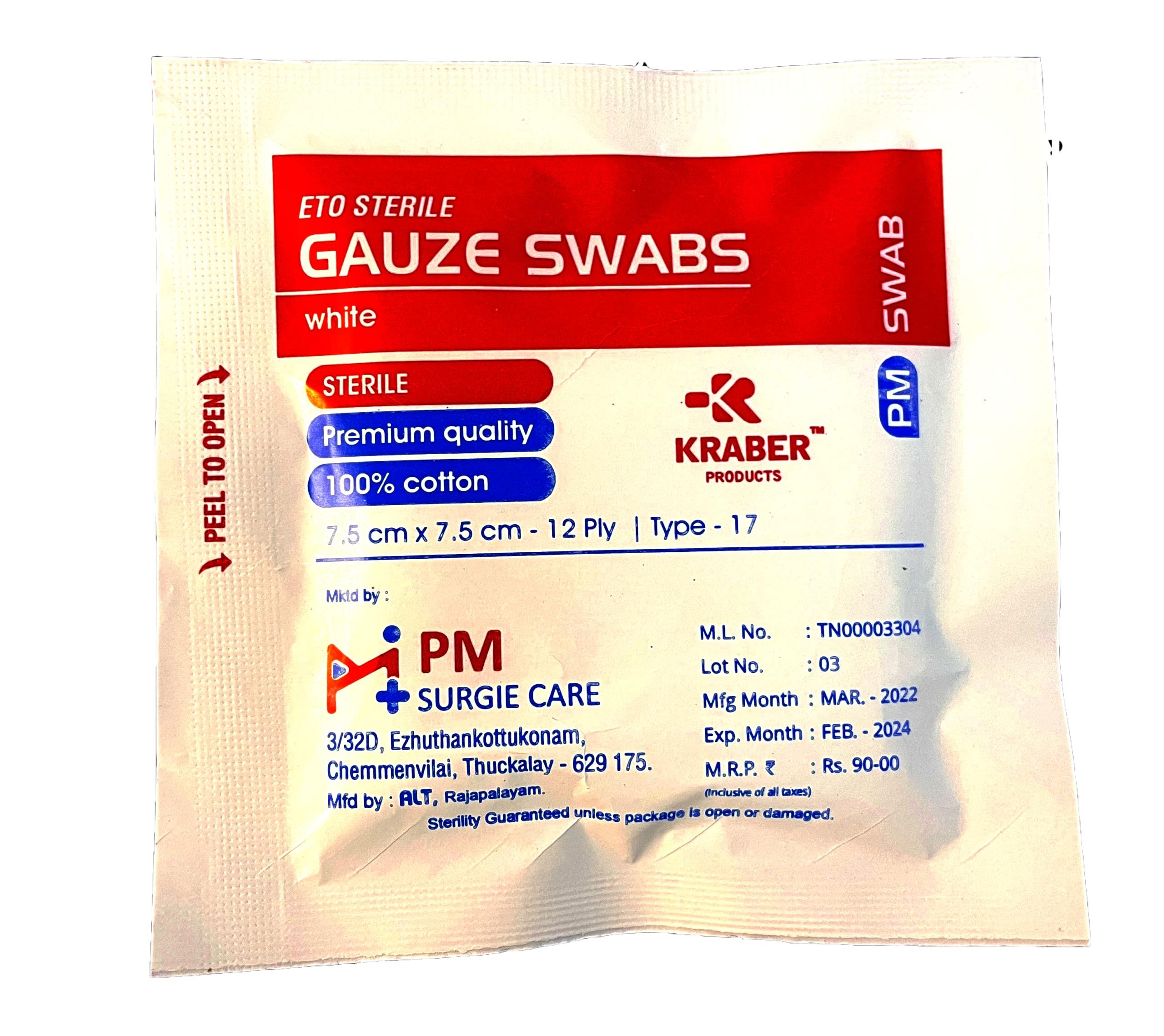 KRABER PRODUCTS KRABER PRODUCTS Sterile Gauze 5Pcs In One Paper Pack (5Cm X 5Cm 12Ply, 100)