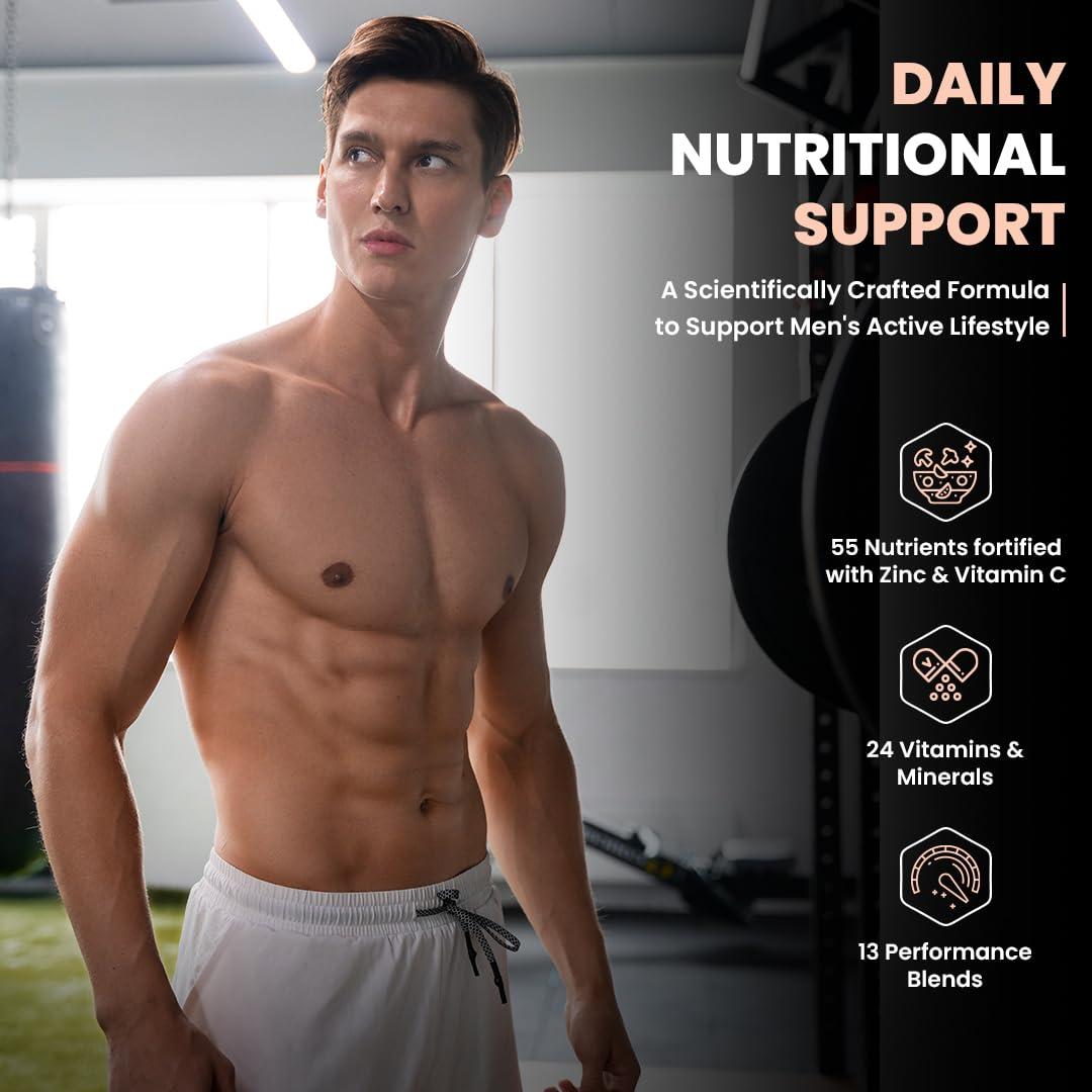 Naturyz NATURYZ MEN\'S SPORT Specialized Daily Multivitamin for Men with Highest 55 Nutrients (Vitamins, Minerals, Aminos, Enzymes, Antioxidants, Herbal Extracts ) and 13 Performance Blends for Muscle growth, Energy, Strength & Immunity - 60 Tablets(Pack of