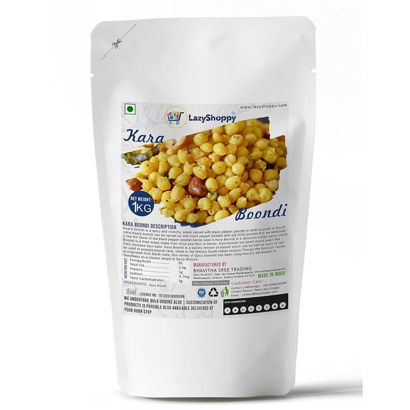 Lazy Shoppy Lazy Shoppy Kara Boondi | Spicy Khara Boondi | | Kaara Boondi | Spicy Boondi | Khari Boondhi | | Home Made Snacks (1 Kg)
