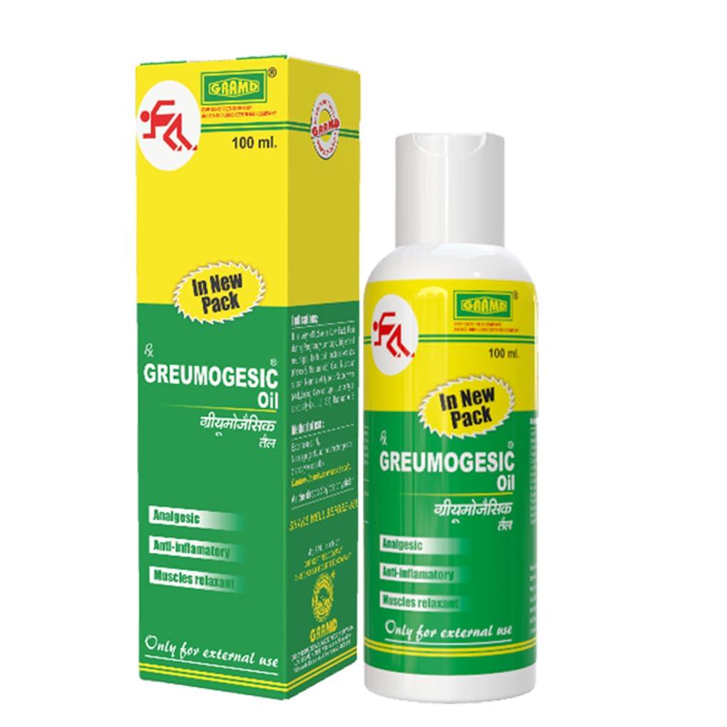 GRAMD GRAMD GREUMOGESIC OIL Majorly managing traumatic injuries, muscle pain neurological disorders. Greumogesic oil also helps in post trauma, sports injury accidents, reduces burning sensations, 100ml
