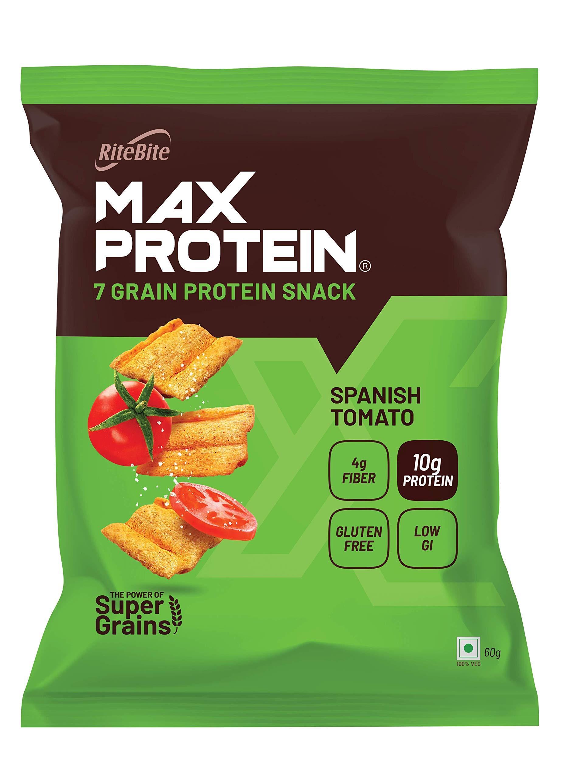 RiteBite Max Protein RiteBite Max Protein Chips - Spanish Tomato 60g - Pack of 4 & Max Protein Chips - Cream and Onion 60g - Pack of 4