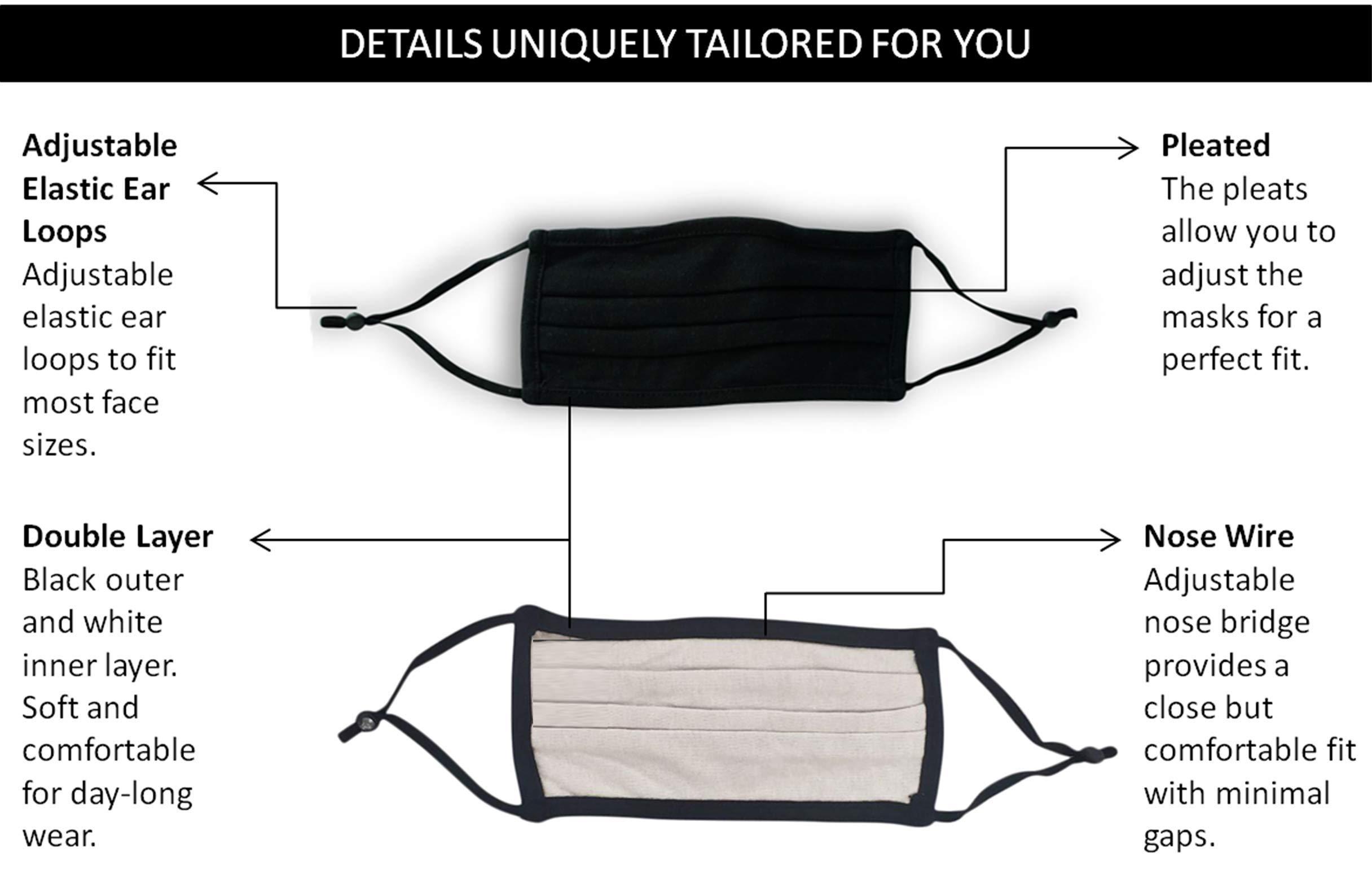 Simlu 3 Pack Simlu Unisex Reusable Pleated Fabric Face Mask with Adjustable Elastic, 2 Layer, Washable, Nose Wire Black Face Mask for Men Women and Kids