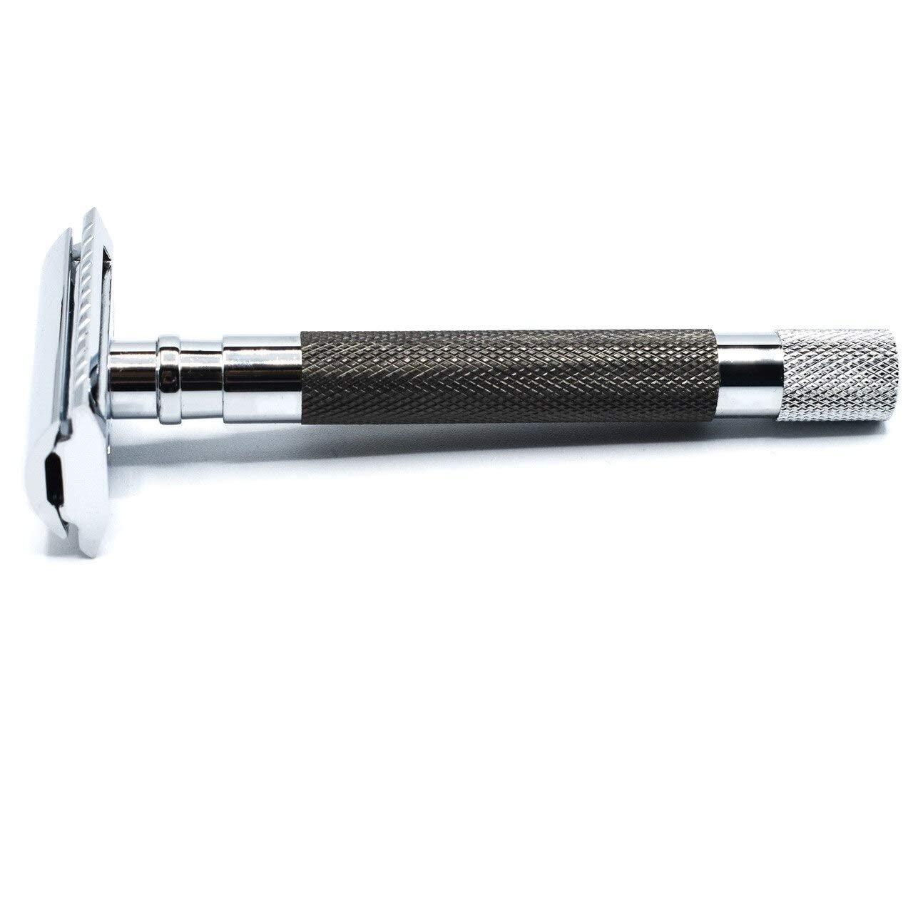 PARKER Safety Razor Parker Safety Razor 56R Heavyweight Double Edge Safety Razor with 5 Parker Premium Platinum Stainless Steel Razor Blades Classic 3 Piece Design (Graphite)