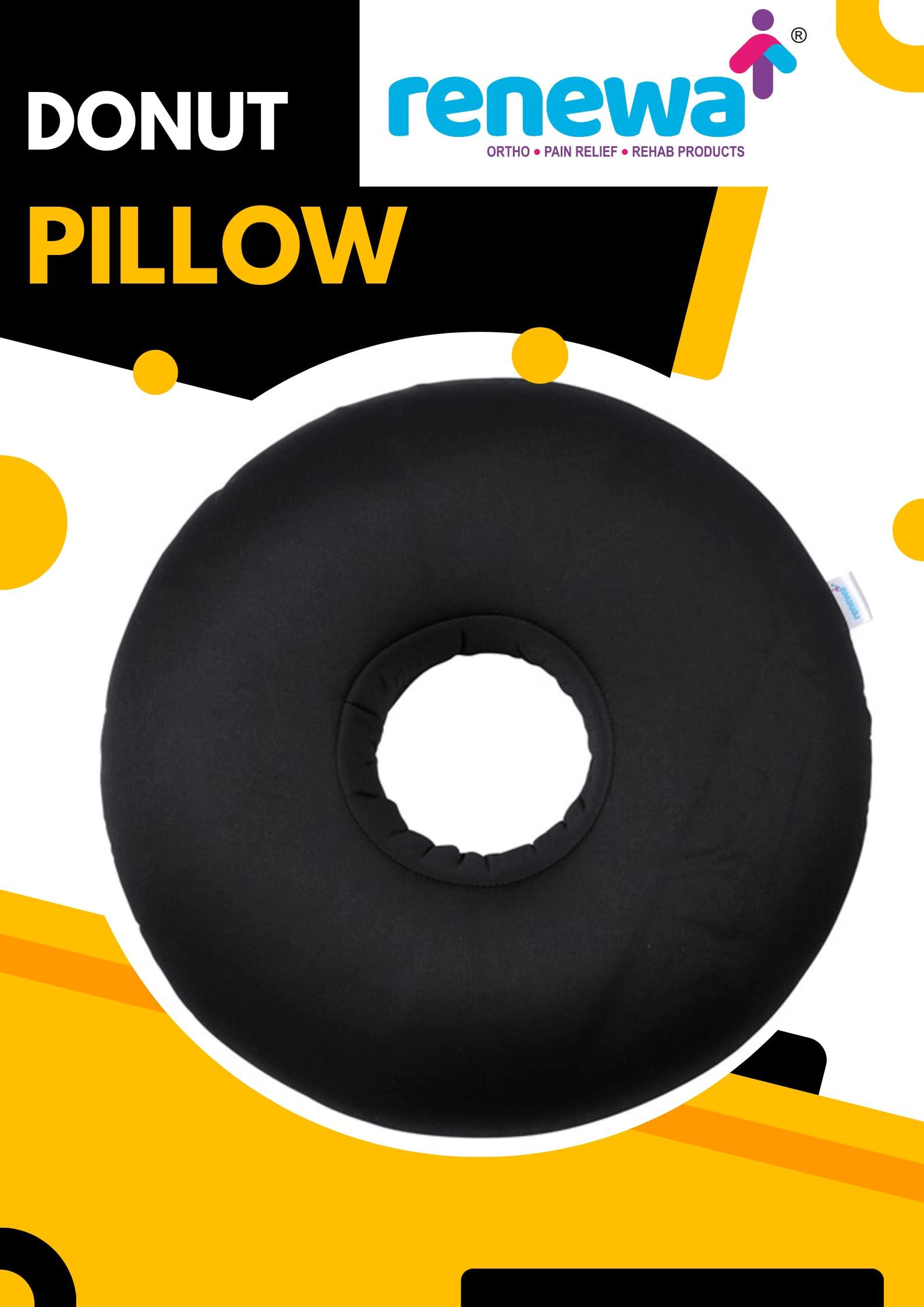 RENEWA Renewa Donut Pillow Use for Piles Tailbone Pain Orthopedic Coccyx Seat Cushion Piles Pillow for Haemorrhoid Pain Relief for Piles Coccyx Sciatica Fistula Prostate Post Natal PU Foam Black