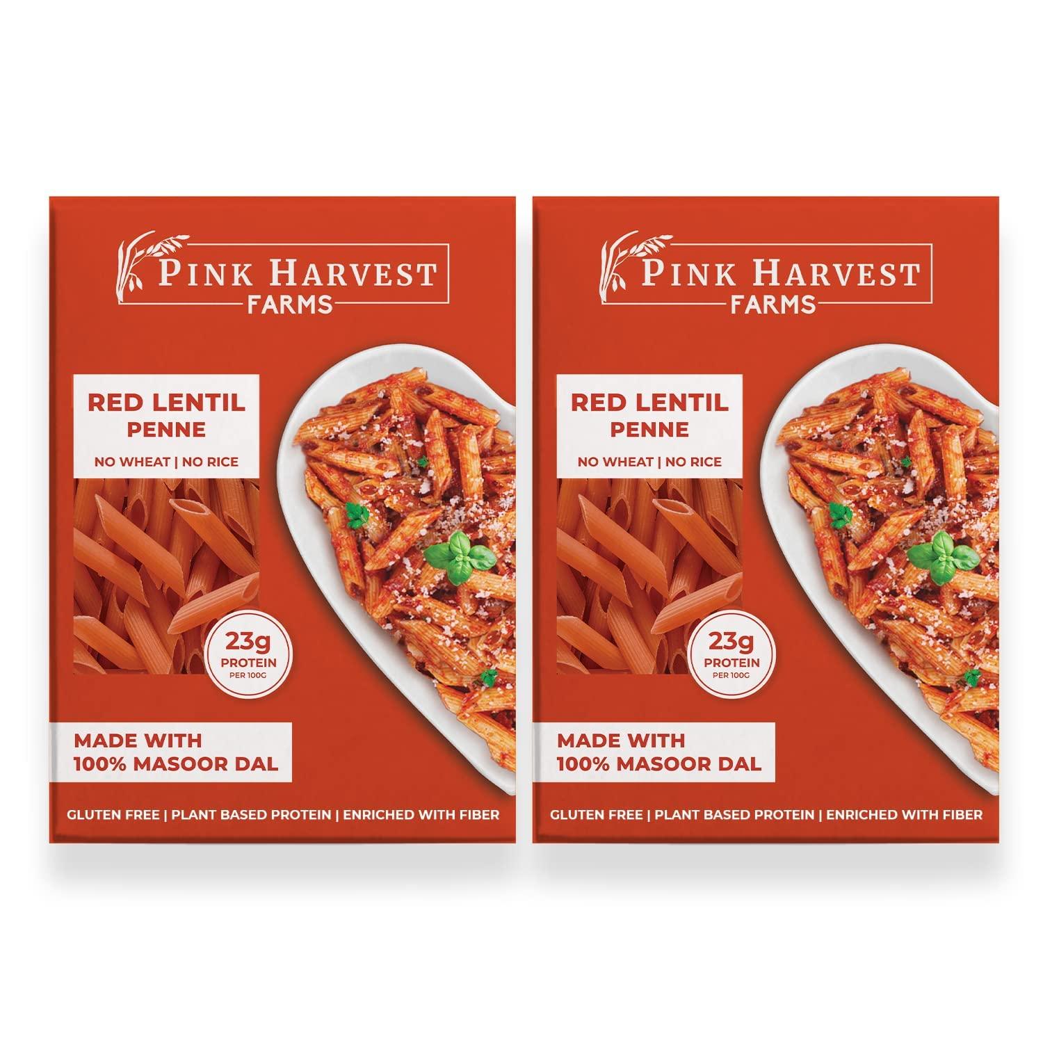 Pink Harvest Farms Pink Harvest Farms Red Lentil Pasta | No Rice - No Maida | Vegan | Gluten Free | High Protein | (Red Lentil Penne Pasta, 200 g (Pack of 2))