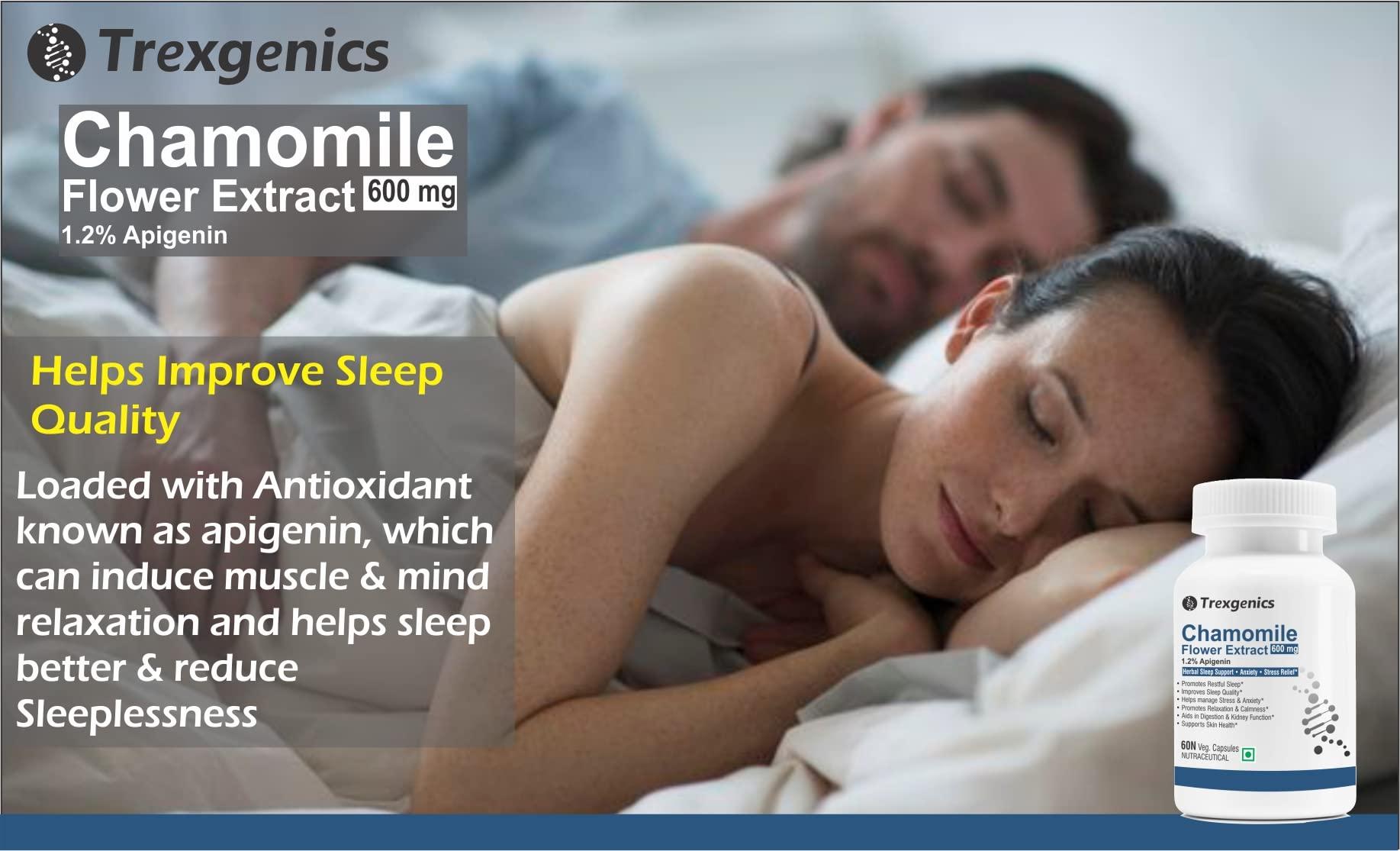 Trexgenics Trexgenics CHAMOMILE 1.2% Apigenin 600 mg Sleep, Relexation, Kidney & Urinary tract support VEGAN & NON-GMO (60 Veg. Capsules) (Pack of 2)