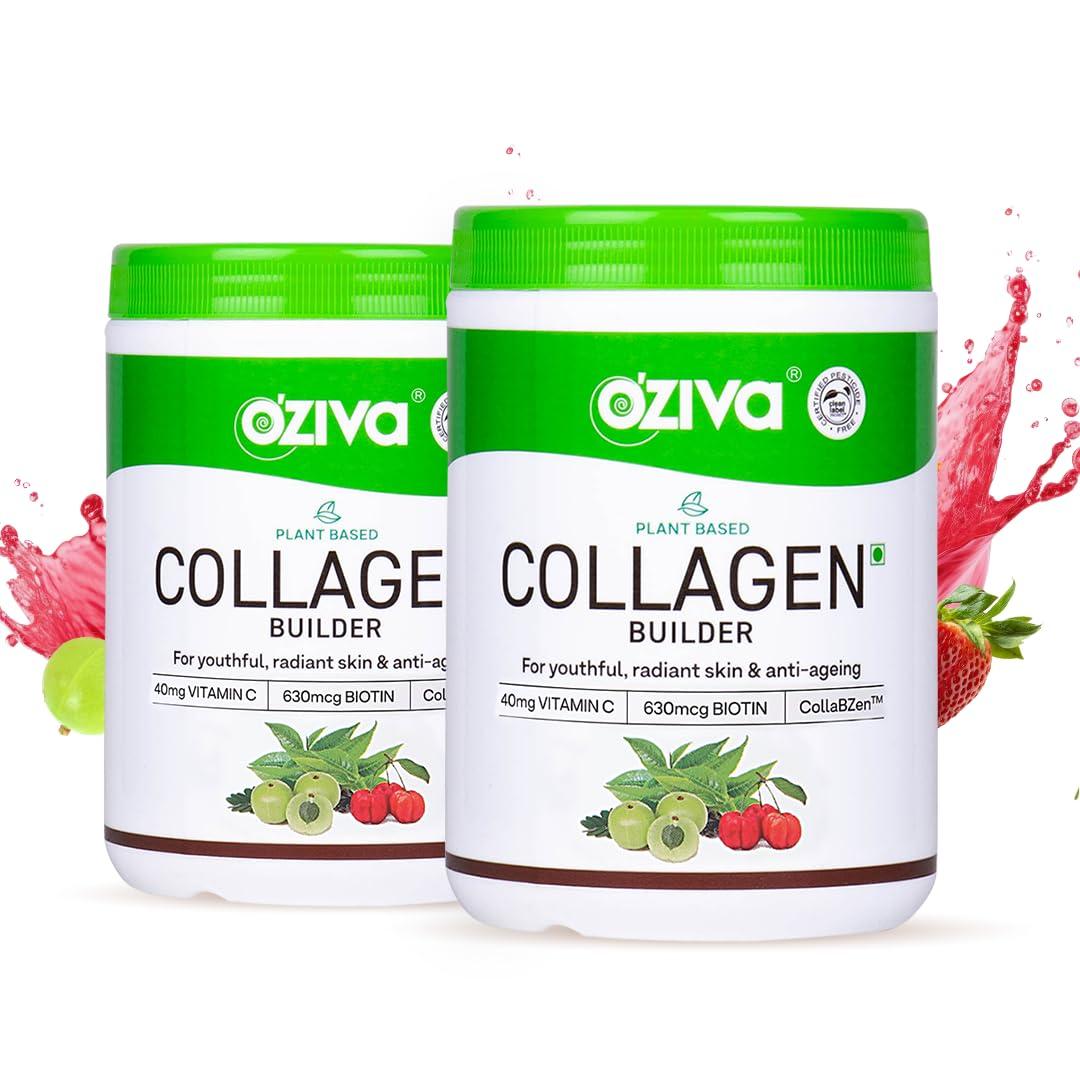 OZiva OZiva Vegan Collagen (Tangy Amla) with Biotin & Vitamin C For Brighter & Youthful Skin | Collagen Supplement For Women & Men | Plant Based Collagen Powder | Certified Vegan 250g (Pack of 2)