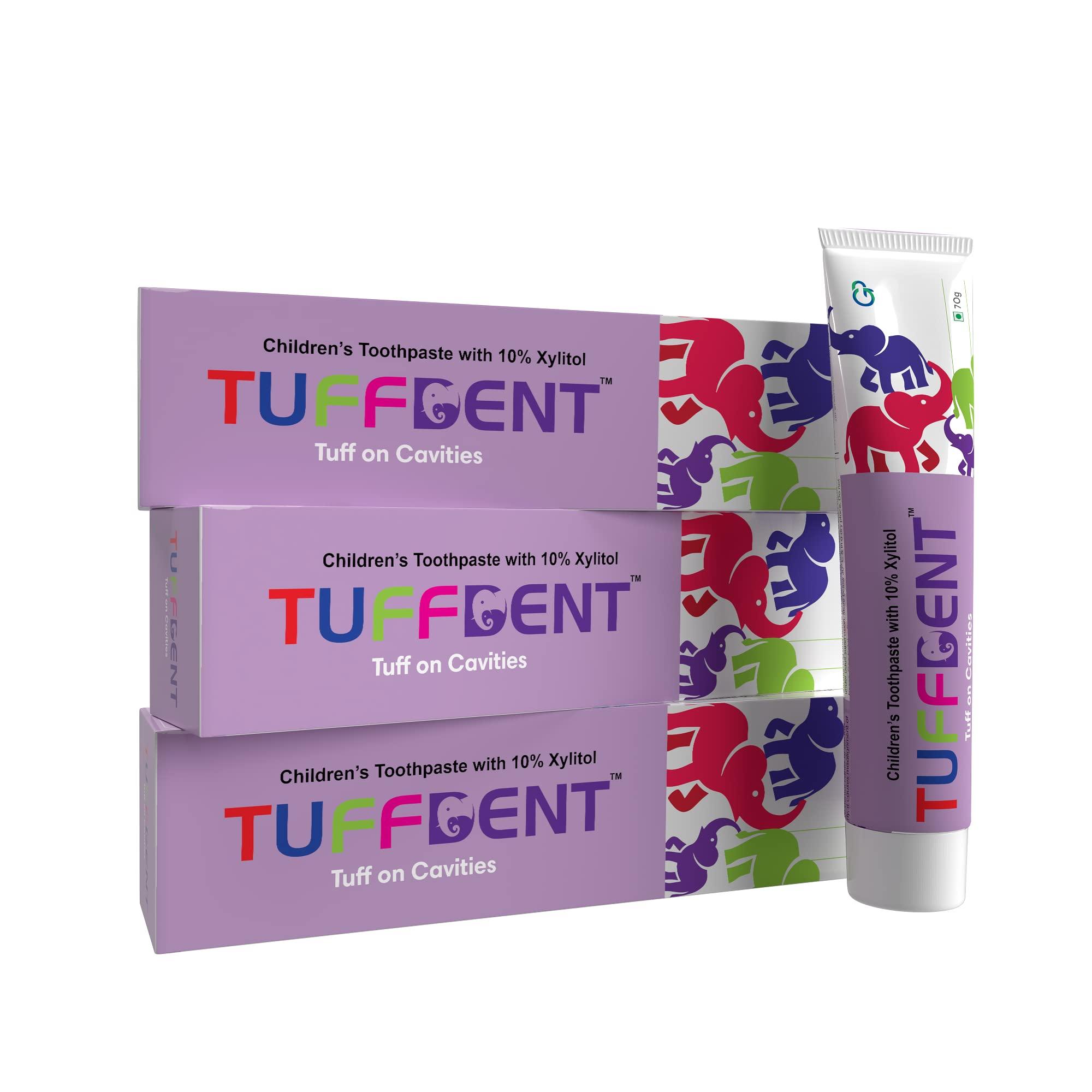 Generic Tuffdent Kids Toothpaste with 10% Xylitol | Tuff on Cavities | Prevent Tooth Decay | Controls Plaque | Bubble Gum Flavour (Pack of 3) 70g per pack
