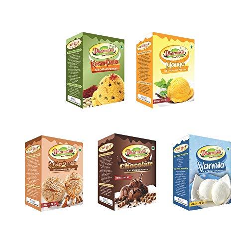 DHARMASUT DHARMASUT Kesar Pista + Mango + Butter Scotch + Chocolate + Vanilla Ice Cream Powder | Pack of 5 | 500 gm