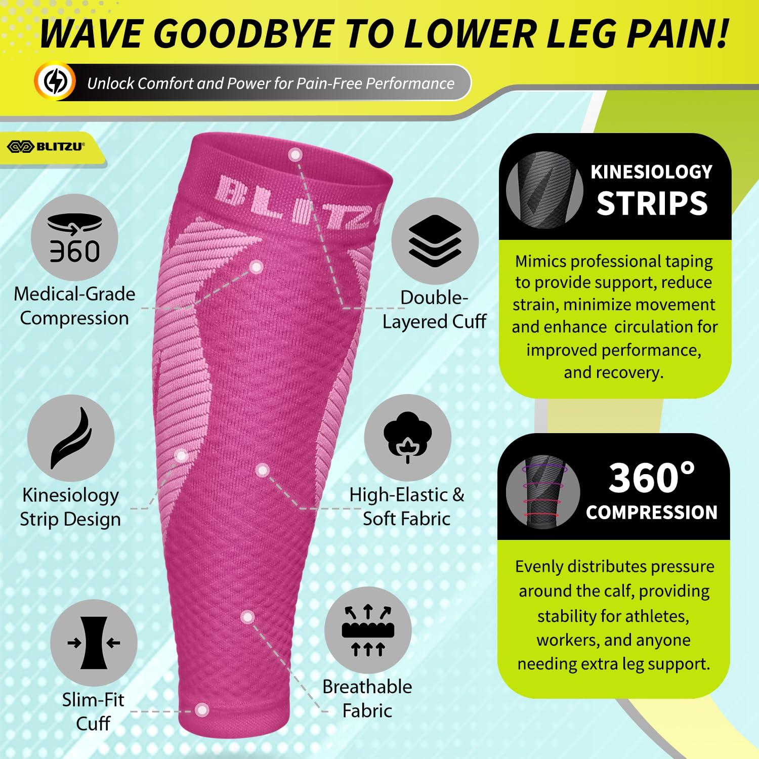 BLITZU BLITZU Calf Compression Sleeve Leg Performance Support Shin Splint & Calf Pain Relief. Men Women Runners Guards Sleeves Running. Improves Circulation Recovery