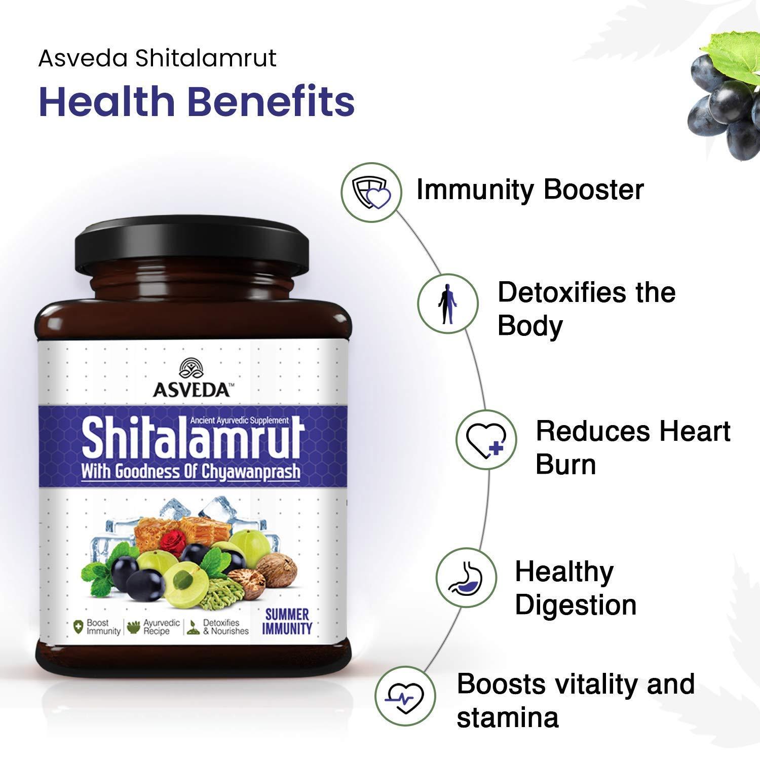 Asveda Asveda Shitalamrut Sugar Free Chyawanprash - Summer Immunity Booster For Kids, Adults - Improve Strength, Stamina And Energy - 100% Raw Mishri (Khadi Sakar) Grapes - 500Gm, Pack Of 2