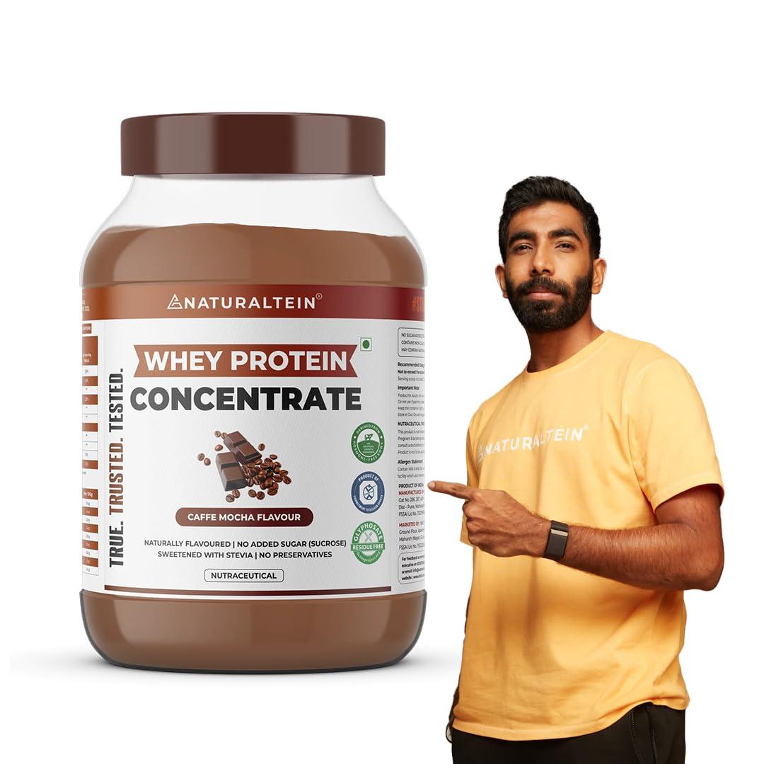NATURALTEIN NATURALTEIN Natural Whey Protein Concentrate Caffe Mocha - 1 kg (Naturally flavored, Non GMO, No Artificial Sweeteners)