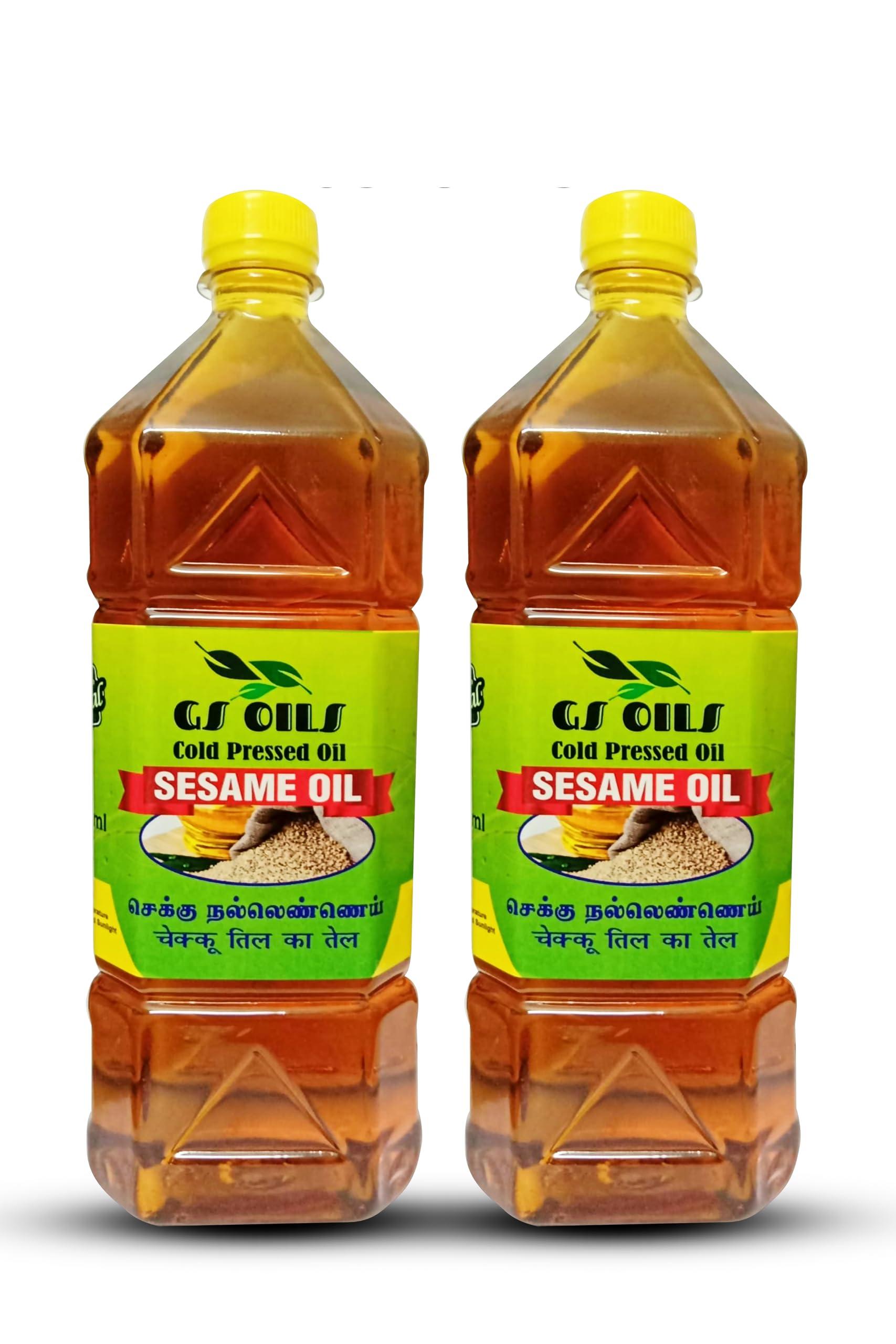 GS OILS GS OILS Cold Pressed Til Oil/Wood Pressed Gingelly Oil/Mara Chekku Nalla Ennai/Cold Pressed Sesame Oil for Kids - 2000 ml (2 Litres)