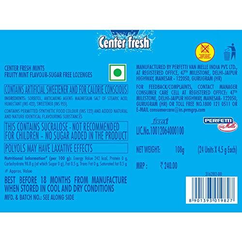Center Fresh Mints Center Fresh Mint, Sugarfree Fruity Flavour, 108 g (Count of 24)