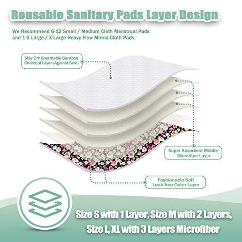 wegreeco Wegreeco Bamboo Reusable Sanitary Pads (Stylish Pattern) - Cloth Sanitary Pads | Light Incontinence Pads | Reusable Menstrual Pads - 6 Pack Pads, 1 Cloth Mini Wet Bag (Small, Flower 02)
