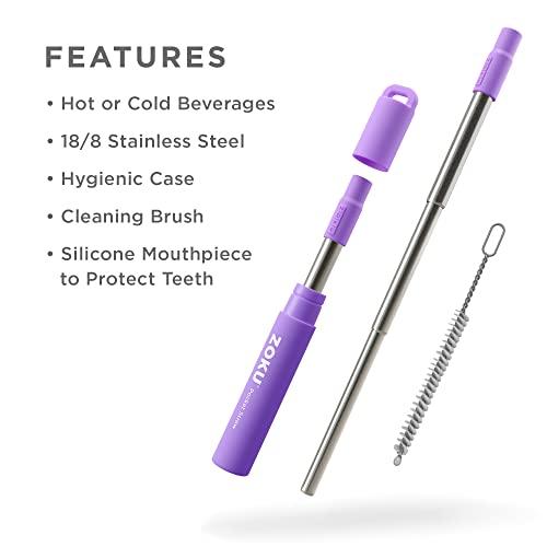 Zoku ZOKU - Reusable Straw with Case for thinKitchen:, for Travel, Work and On The Go, Collapsible Stainless Steel Metal Straw with Silicone Mouthpiece, Ideal for Key Chains, Pockets