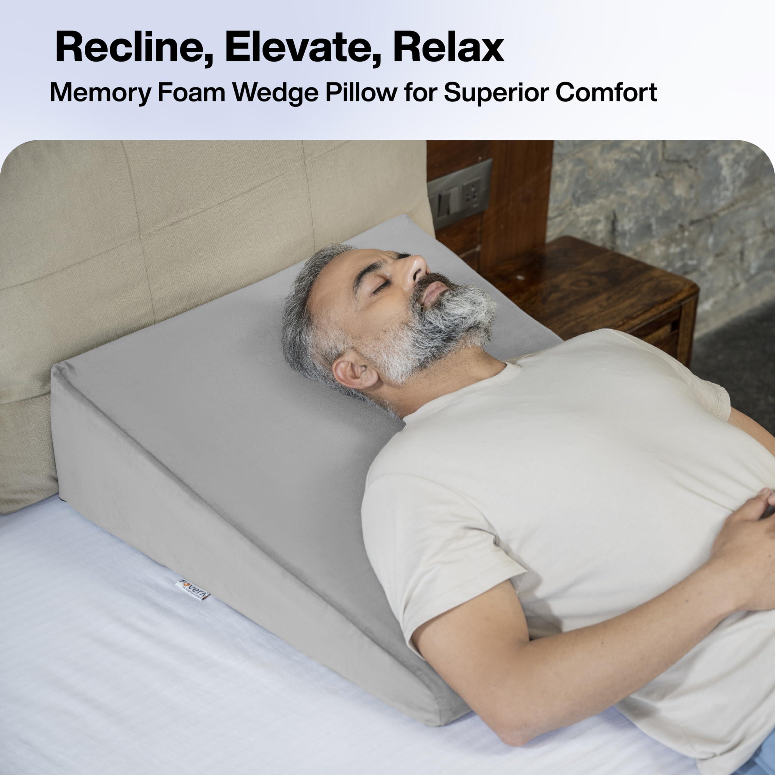 FOVERA FOVERA Wedge Cushion | 2 Years Warranty | Wedge Pillow Memory Foam for Back Support, Acid Reflux, Snoring, GERD, Leg Elevation, Pregnancy (Velvet Grey, Large 7" Height)
