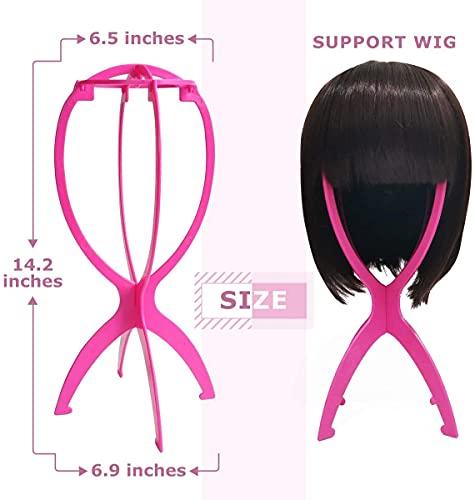 Dreamlover 14.2, Hot Pink: Dreamlover 3 Pack Short Wig Stands For Wigs, 14.2 Inches Portable Collapsible Wig Dryer, Durable Wig Holder, Travel Wig Stands (Hot Pink)