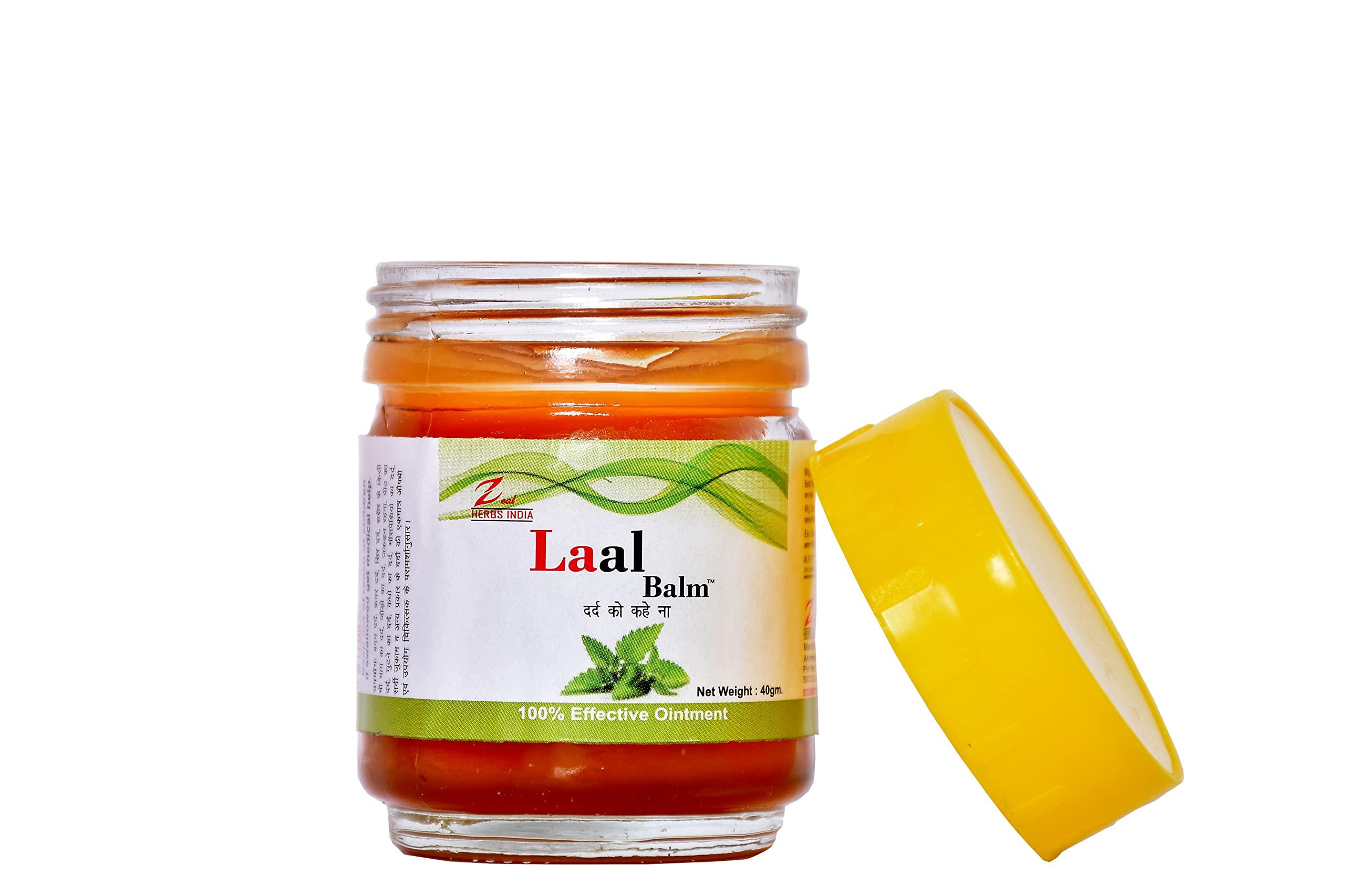 ZEAL HERBS INDIA Zeal Laal Strong Pain Relief Balm Made With Natural And Ayurvedic Formulation With Strong Smell (Big Size) 40gm Non- Sticky, Fast Absorption In Orange Color - 40 Gm (Pack Of 12Pcs)