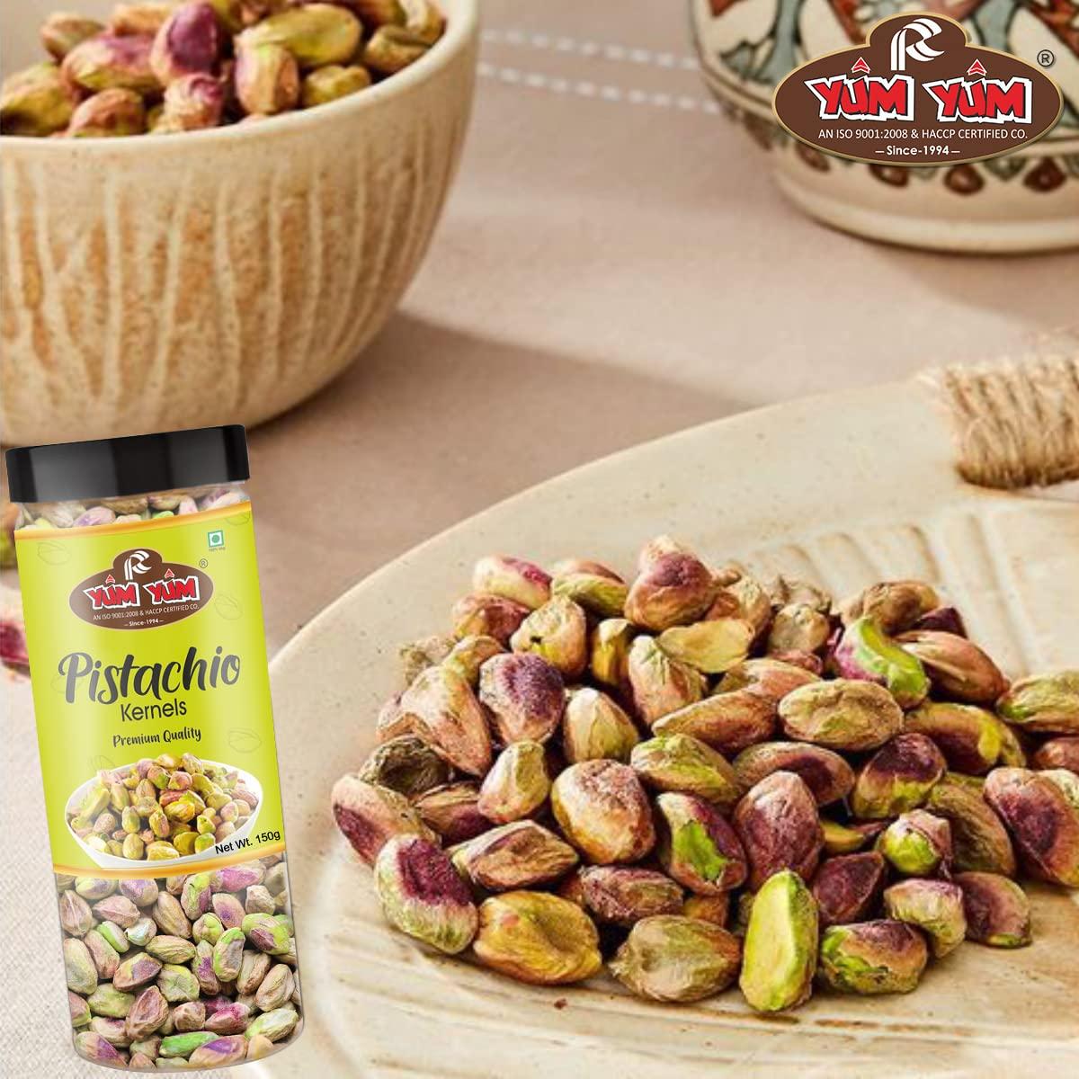 Yum Yum YUM YUM Premium Unsalted Pistachio Kernels 300g (Pack of 2-150 Jar Each) | Super Crunchy & Delicious |Plain Pista | Gluten Free | 100% Natural Dry Fruits | Healthy Evening Snack