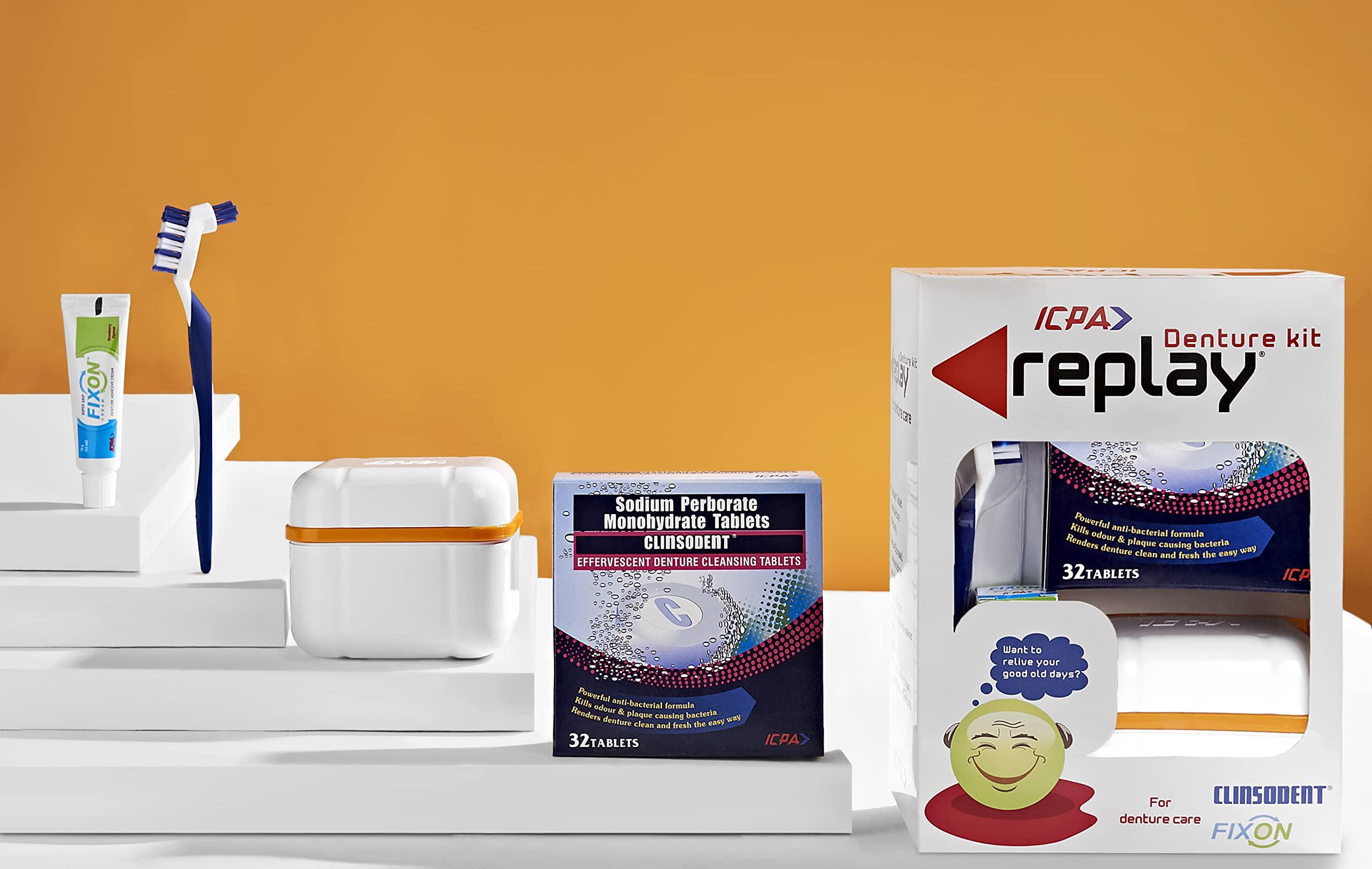 ICPA Replay Denture Cleaning Kit with Storage Container and Adhesive