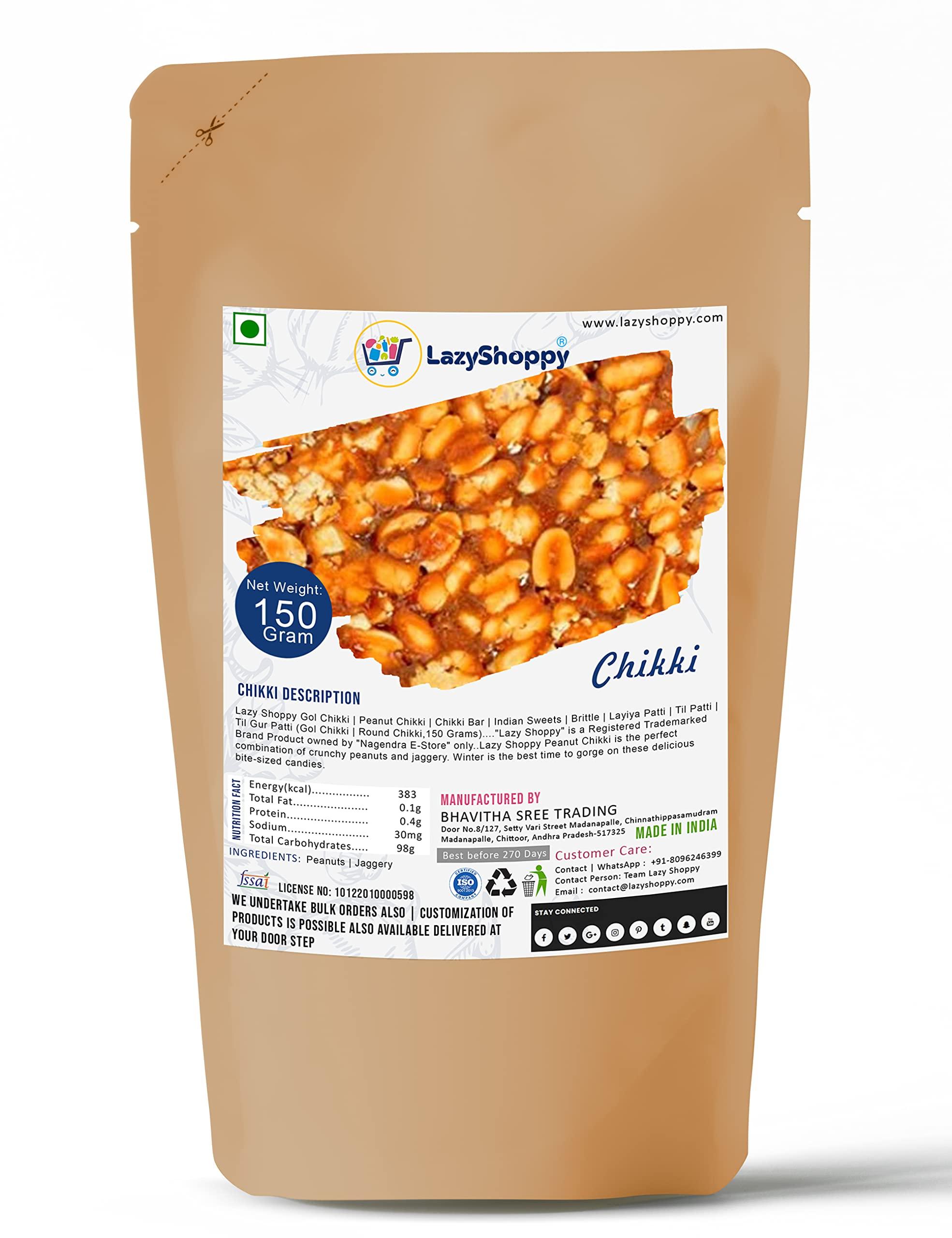 Lazy Shoppy Lazy Shoppy Gol Chikki | Peanut Chikki | Chikki Bar | Indian Sweets | Brittle | Layiya Patti | Gur Patti | Round Chikki (150 Grams)