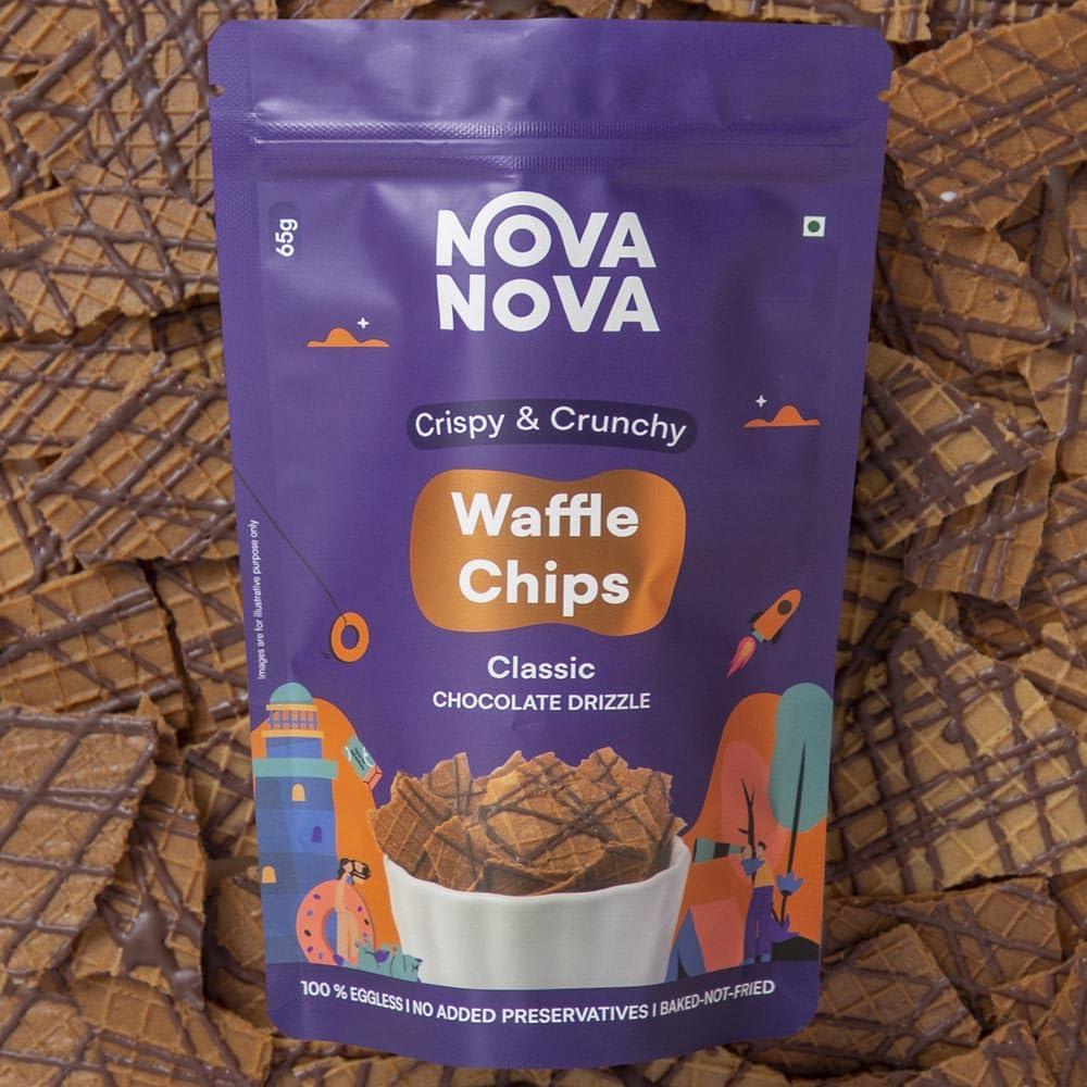 NOVANOVA Nova Nova Waffle Chips - Classic with Chocolate Drizzle | 100% Eggless | Freshly Baked | Pack of 2 (130g)