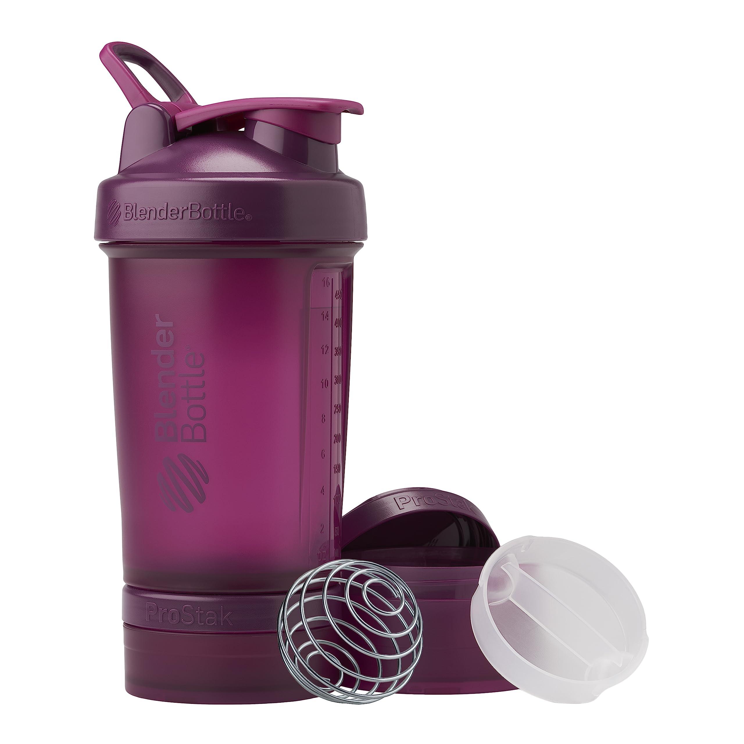 Blender Bottle BlenderBottle Shaker Bottle with Pill Organizer and Storage for Protein Powder, ProStak System, 22-Ounce, Plum