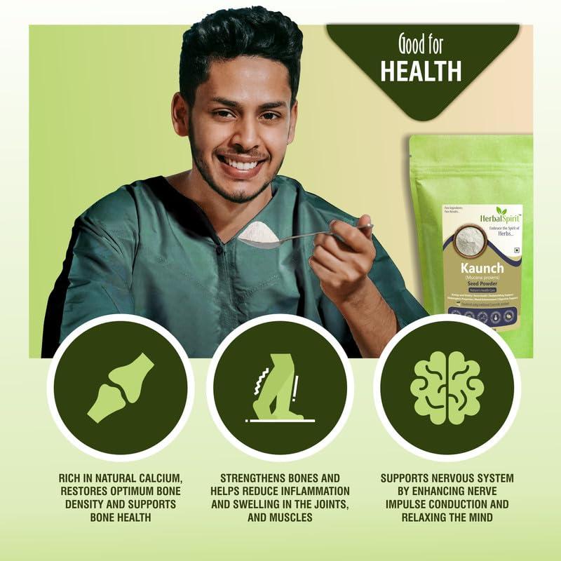 HerbalSpirit Herbal Spirit Kaunch Beej Powder, 900gm | Konch Beej Powder | Mucuna Pruriens Powder | Kapikachu Powder | Koch Ke Beej | Dulagondi Powder | Velvet Beans | White Konch Beej | White Konj Beej |