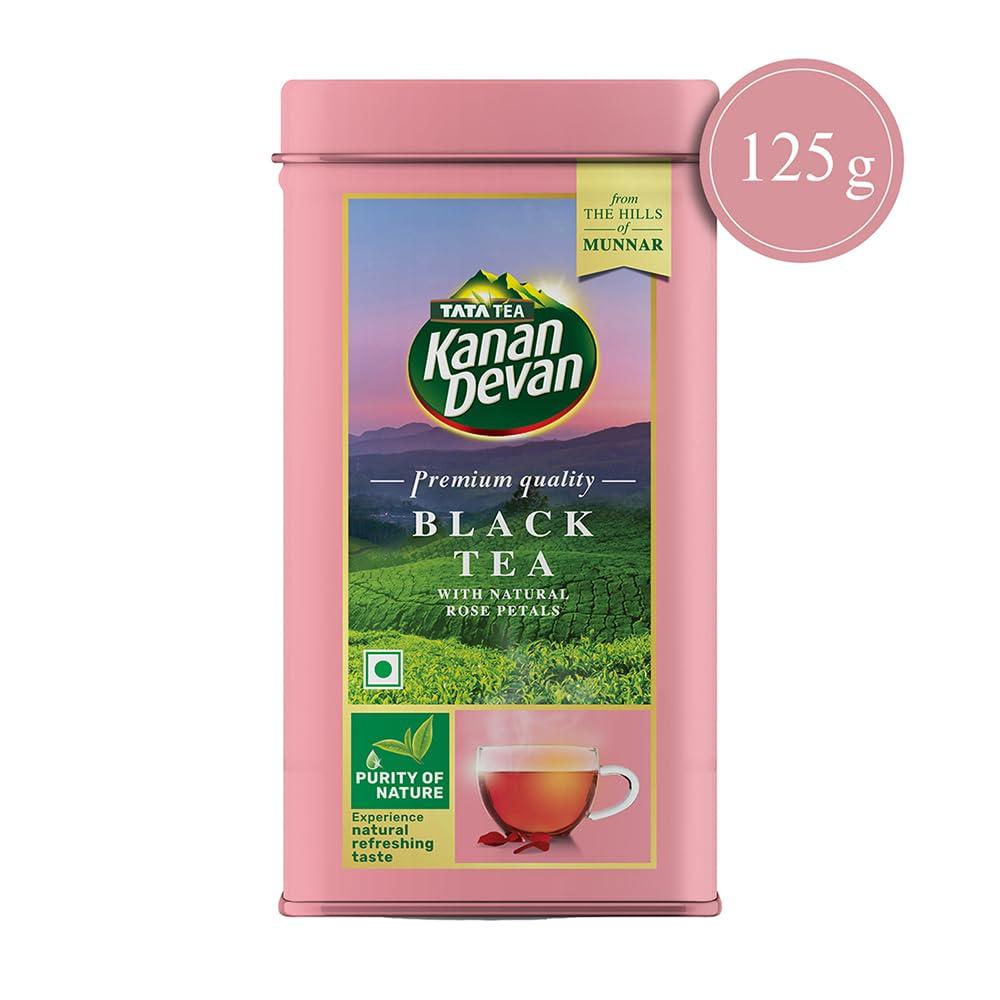 Kanan Devan Kanan Devan Tata Tea, Premium Black Tea, With Natural Rose Petals, From The Hills Of Munnar, Flavoured Tea, 125G - Granule